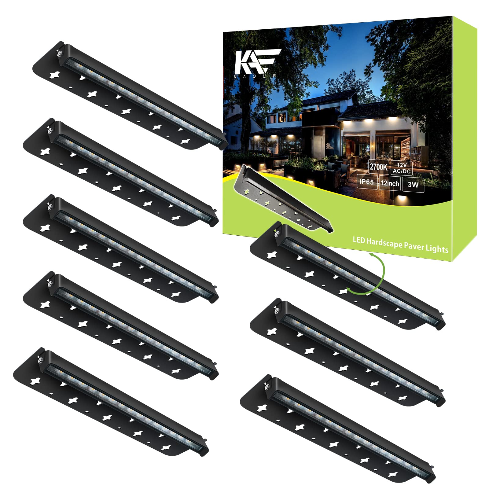 12V AC/DC Low Voltage LED Landscape Lighting - 12 Inch 3W Hardscape Paver Lights with 2700K Soft White, IP65 Waterproof, ETL Listed for Outdoor Steps, Retaining Walls & Pathways (8-Pack) - Perfect for Garden, Patio, Driveway & Pool Area Illumination