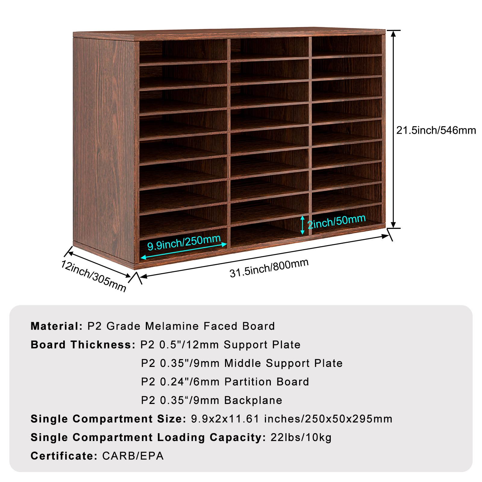 PAG Wooden Mail Sorter Organizer - 27 Compartment Literature Organizer for Classroom & Office - Desktop Paper Bill Organizer for Home School - Brown (Perfect for Teachers, Students & Office Workers)