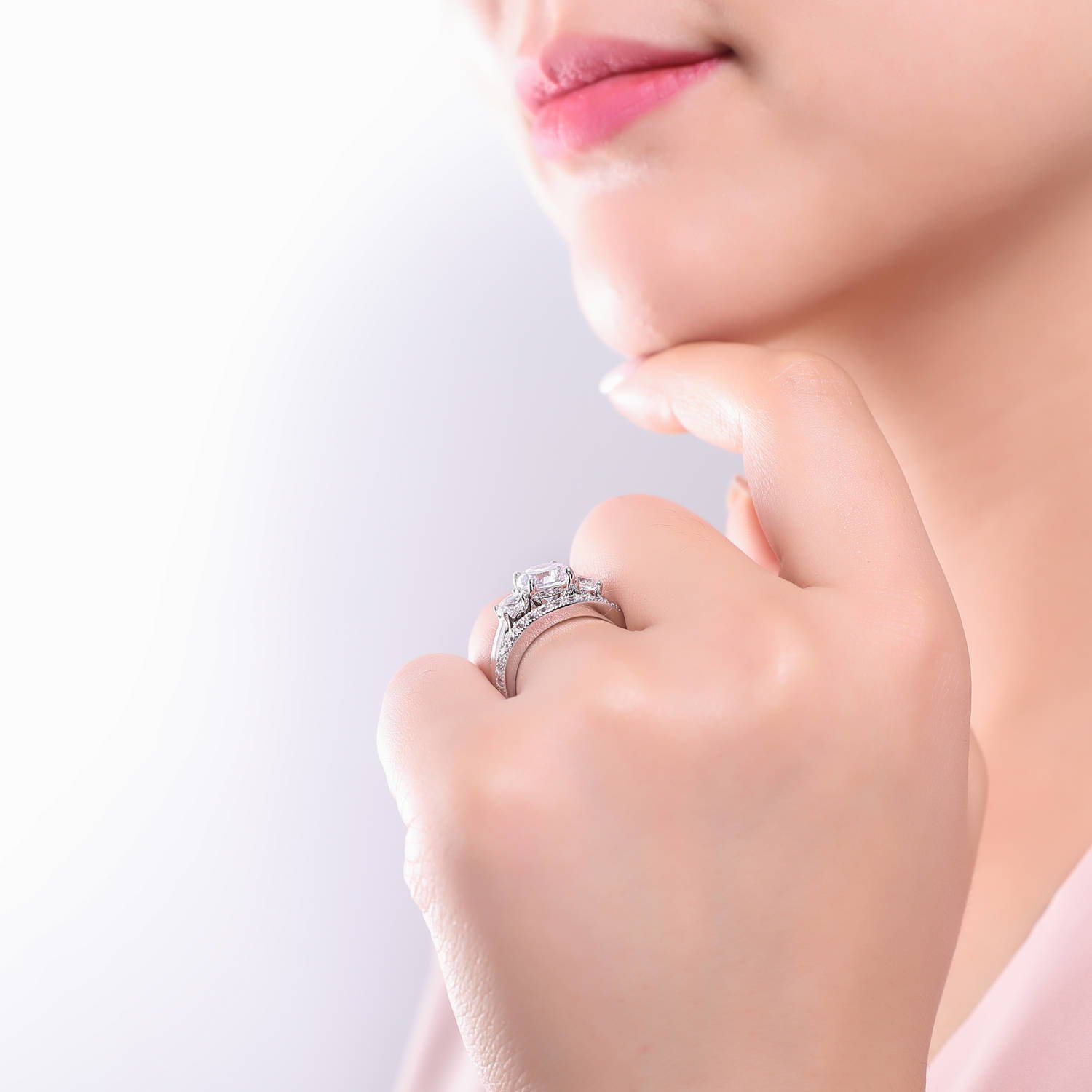BERRICLE Sterling Silver 3-Stone Wedding & Engagement Ring Set - 2.4 Carat Round Cut Cubic Zirconia CZ Rings for Women, Rhodium Plated, Size 4-10 - Perfect for Proposals, Anniversaries & Special Occasions