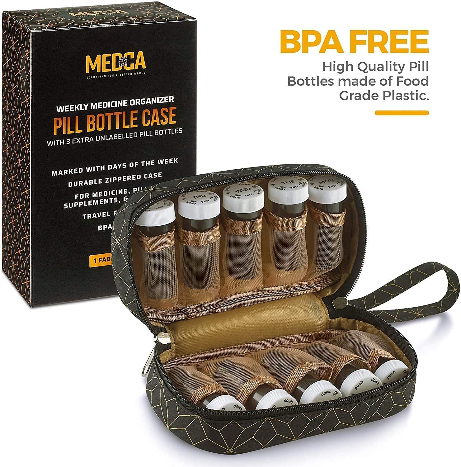 7-Day Pill Organizer with 6 Extra Daily Bottles - Weekly & Daily Medicine Storage Case (2-Pack) - Perfect for Travel, Home, and Office Medication Management