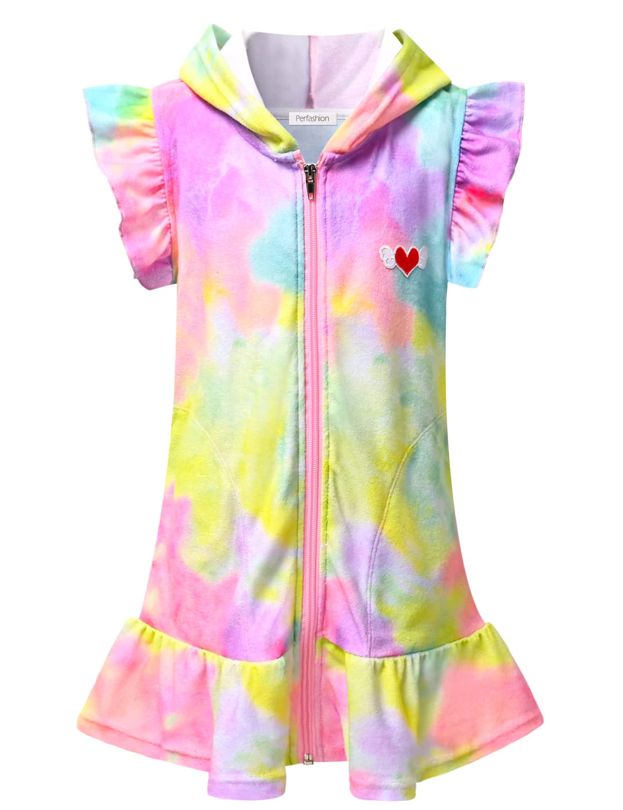 Perfashion Girls' Terry Swim Cover Up - Hooded Zip-Up Beachwear for Kids | Perfect for Pool, Beach & Summer Outings