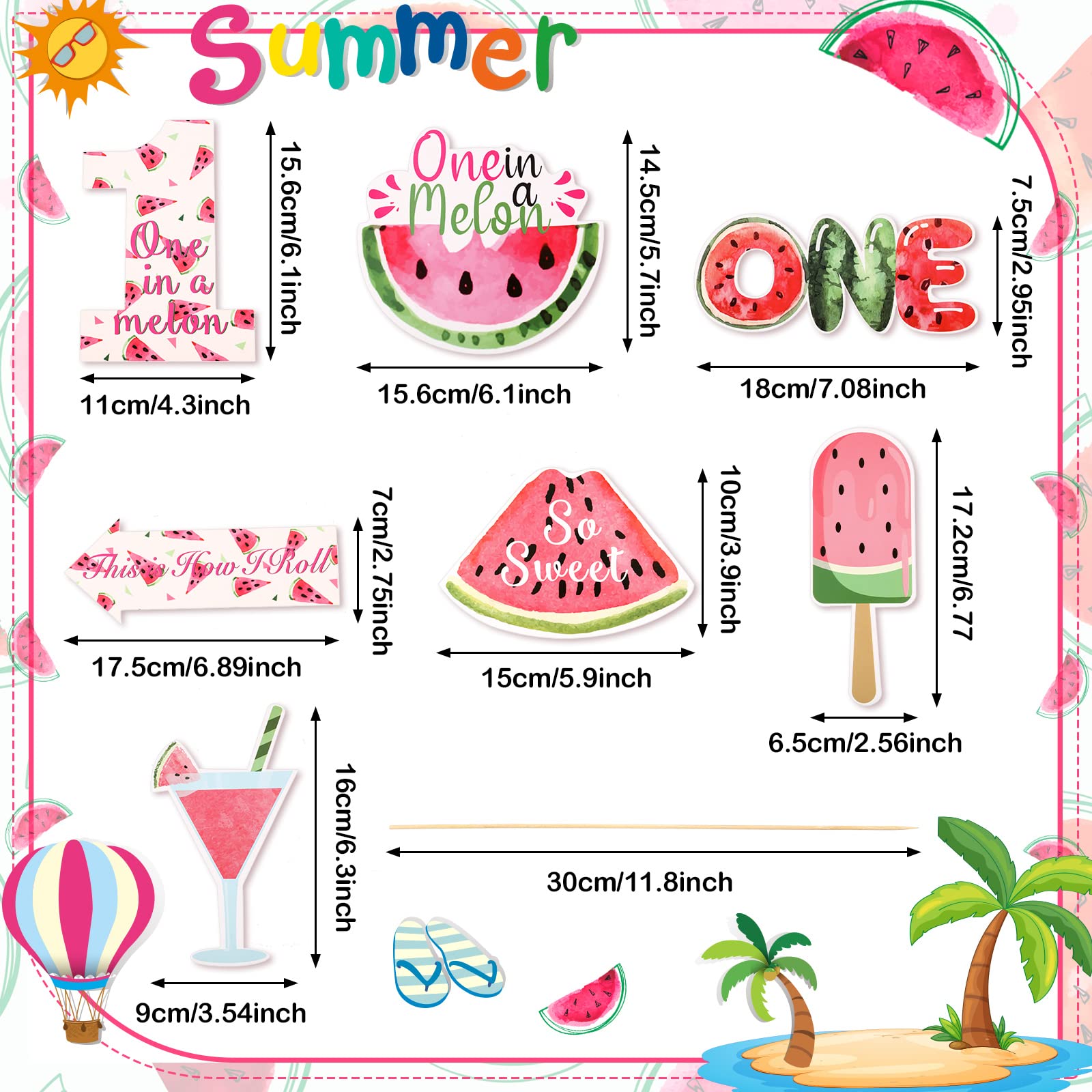 28 Pcs Watermelon Party Decorations - Summer Birthday Party Supplies, Centerpiece Sticks, Fruit Cutouts for Baby 1st Birthday, Baby Shower, Bridal Shower & Summer BBQ Decorations - Perfect for Indoor/Outdoor Events