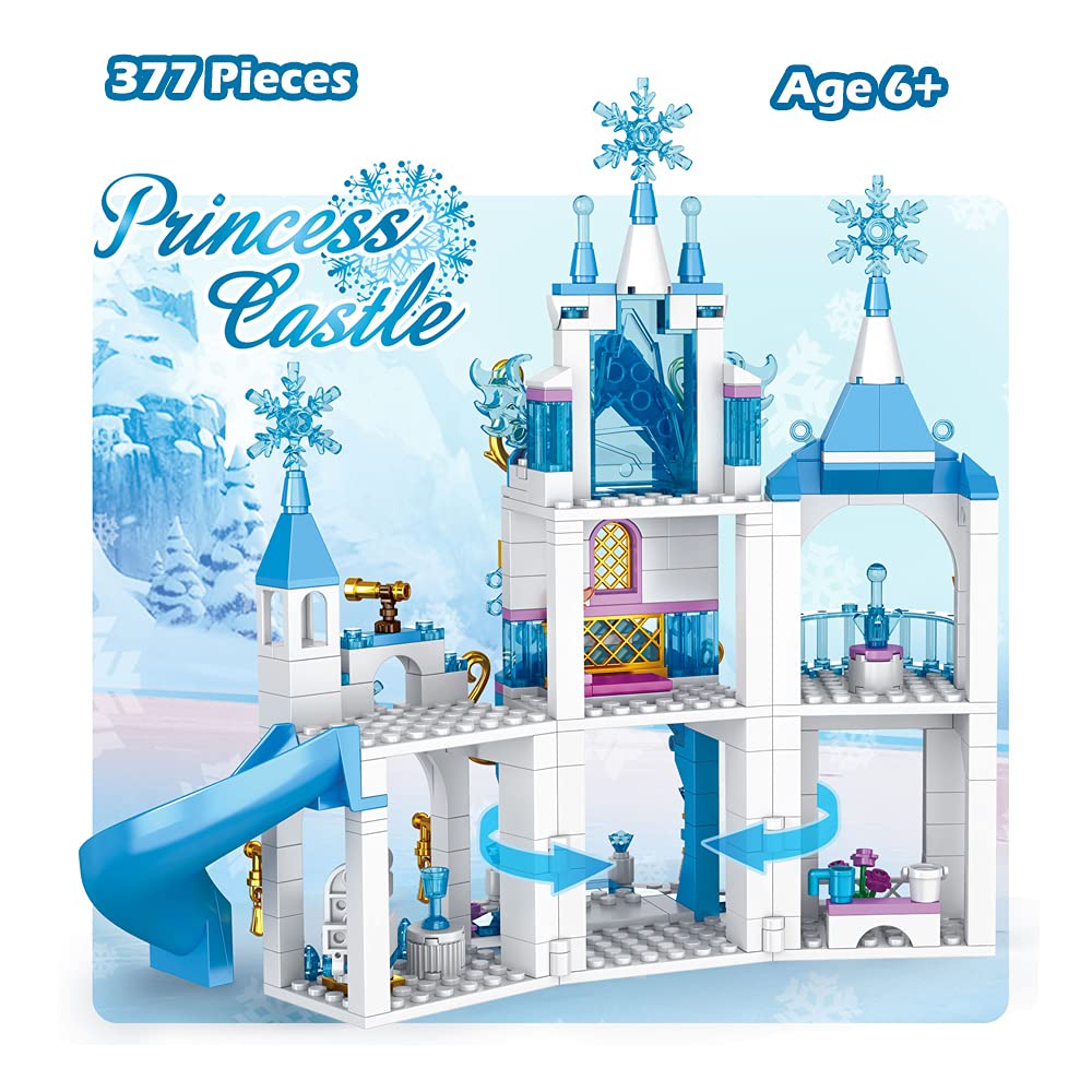 377-Piece Girls Castle Building Blocks Set - Ice Princess & Snow Castle Construction Toys for Kids, Creative STEM Learning Gift for Christmas & Birthday | Indoor Play, Party Favors, Educational Fun