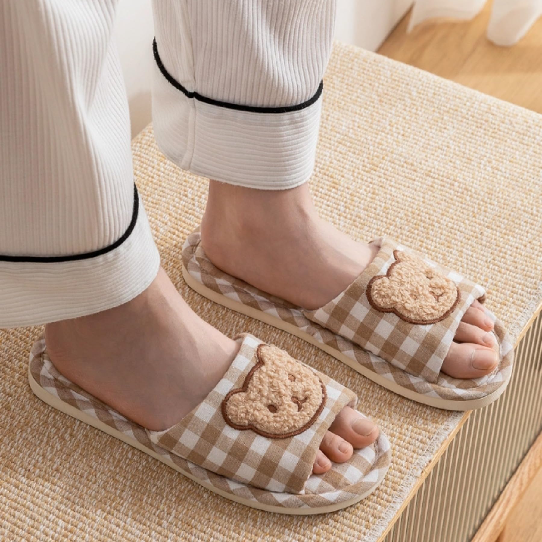 Women's Bear Slippers - Cozy Fuzzy Plush Indoor Slides for Winter | Non-Slip Open Toe House Shoes | Warm & Comfortable Home Slippers for Women | Perfect for Lounging, Bedroom Wear & Relaxing at Home
