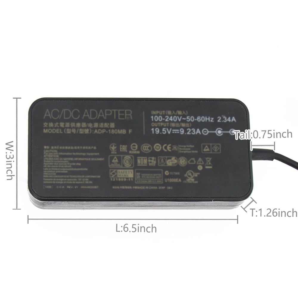 Original Title: 19.5V 9.23A 180W Laptop Charger ADP-180MB F Fit for Asus ROG G750JM G751JM G750JS G75VW G75VX GL502VT G750JW G750JM G750JX G751JL G751JM G752VL G-Series Gaming Laptop AC Adapter    Optimized Title: 180W Laptop Charger 19.5V 9.23A AC Adapter for Asus ROG G750JM G751JM G750JS G75VW G75VX GL502VT G750JW G750JM G750JX G751JL G751JM G752VL G-Series Gaming Laptops - Power Supply Replacement for Home, Office & Travel Use