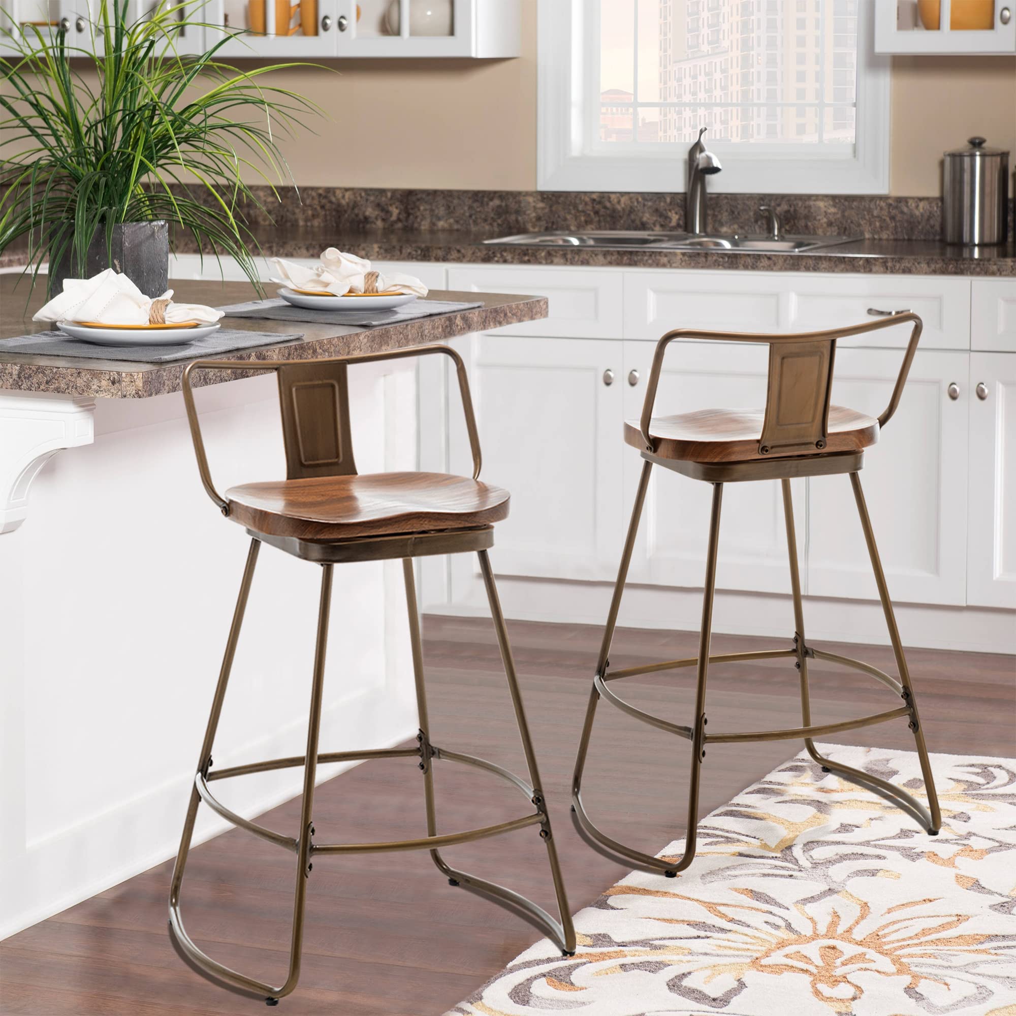 Industrial Swivel Bar Stools Set of 2 - 30