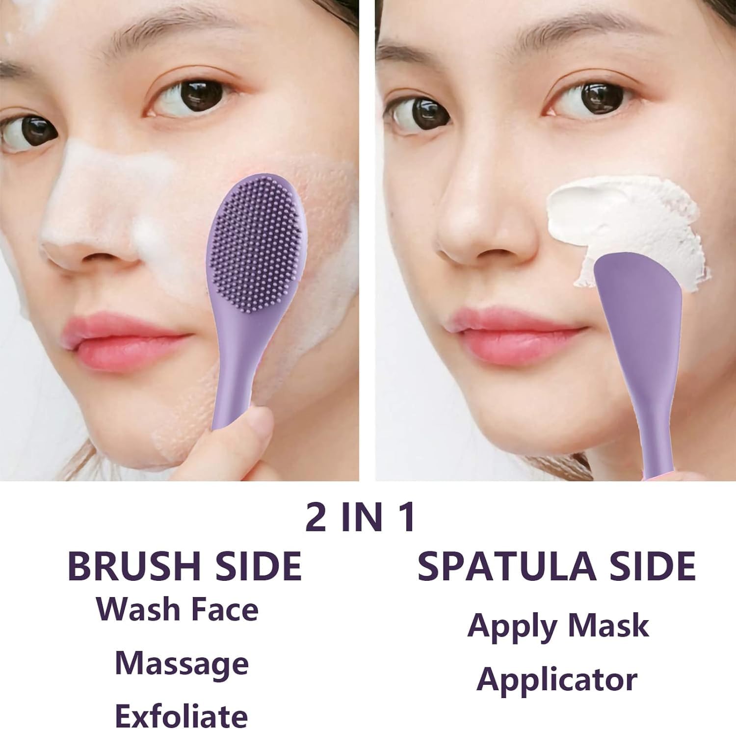 JULEX Soft Silicone Face Mask & Cleansing Brush - Blackhead Remover, Exfoliator for Facials, Mud & Clay Masks - DIY Beauty Salon Tool for Skin Care & Body Lotion Application (Purple) - Perfect for Spa Days & At-Home Skincare Routines
