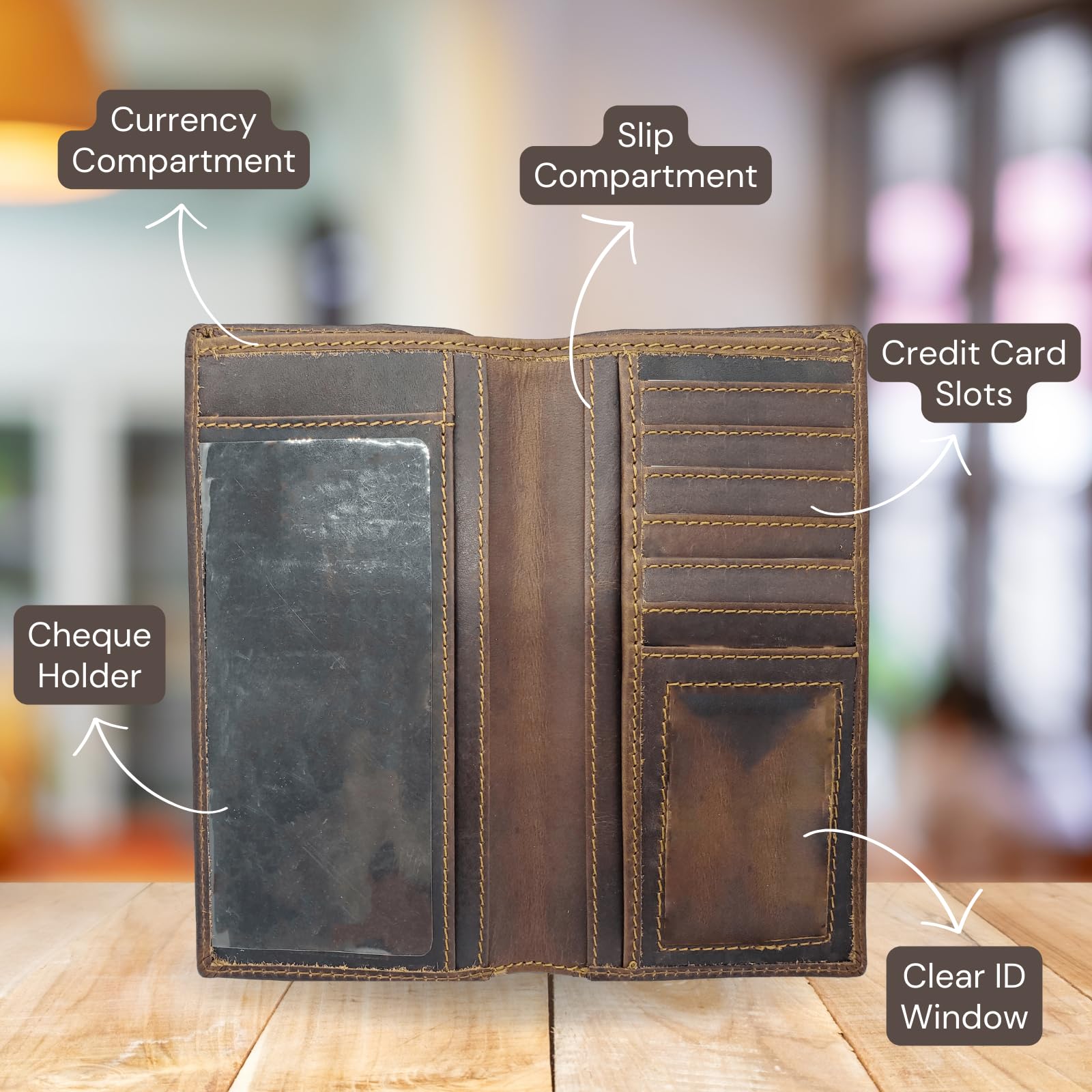 Vintage Hunter Antique Leather Checkbook Cover Wallet for Men & Women - RFID Blocking Protection | Perfect for Everyday Use, Travel & Business (Brown)