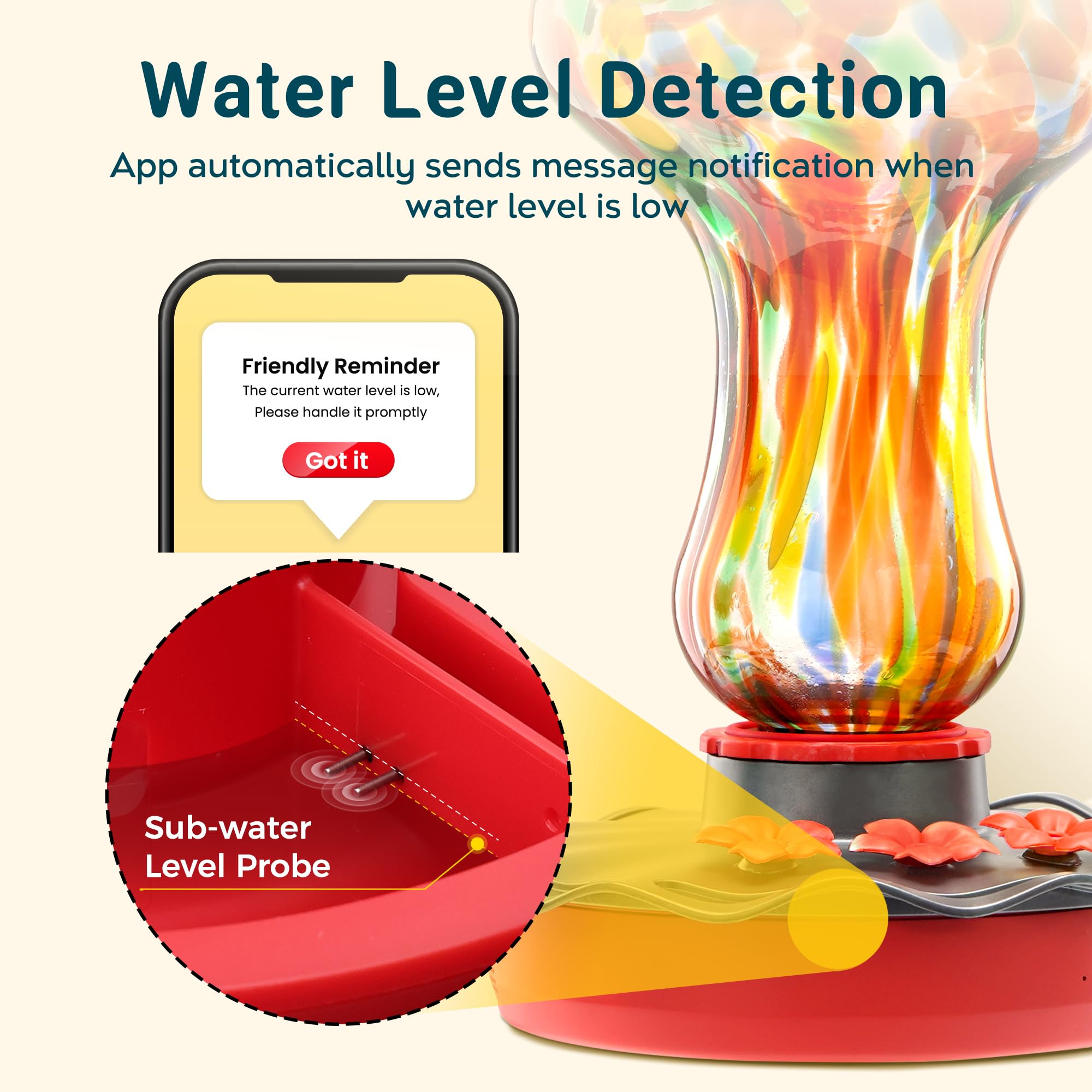 Smart Hummingbird Feeder with 2K HD Camera - Solar Powered AI Bird Identification, Water Level Detection & Instant Alerts | Leakproof Design with Ant Moat | Alexa & Google Assistant Compatible | Perfect for Backyard Birdwatching & Nature Lovers
