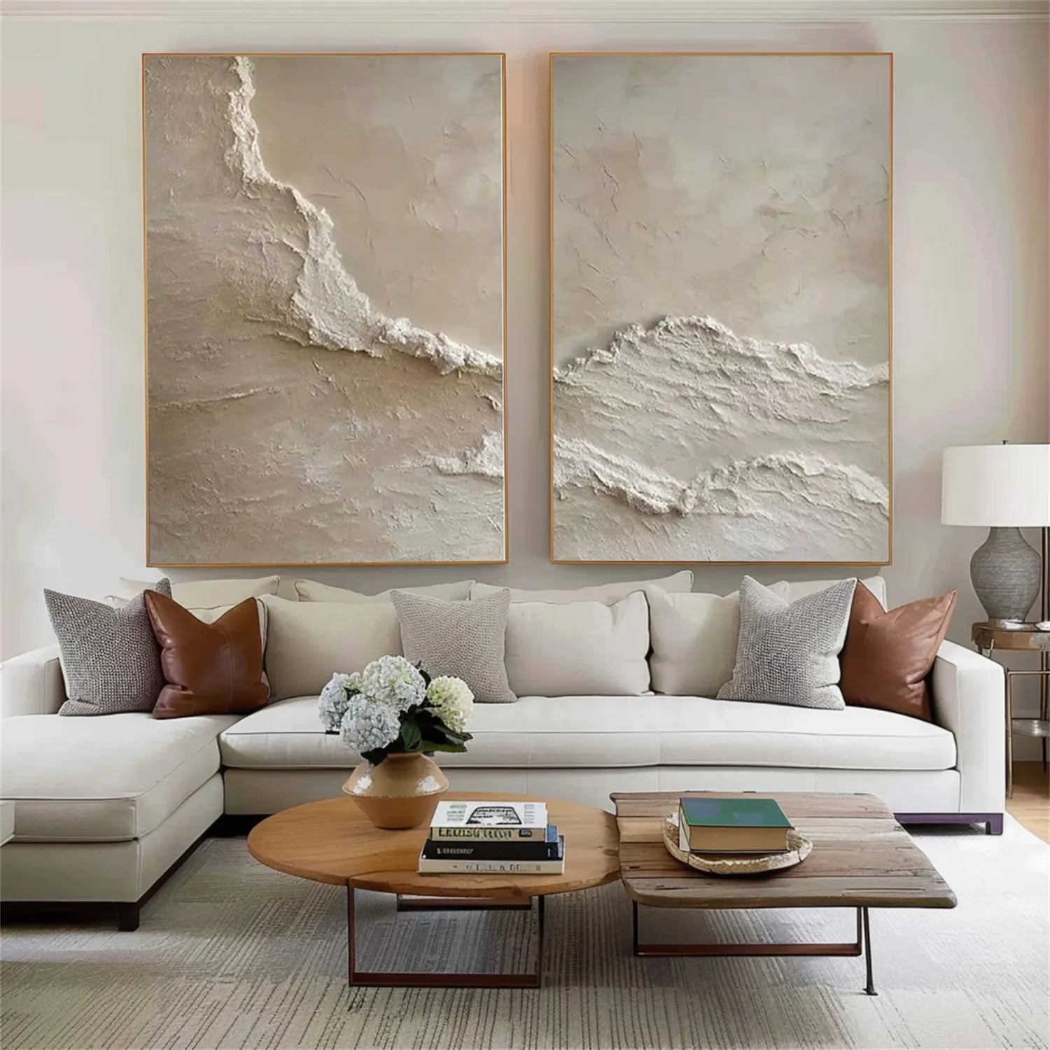 Ocean and Sky Wall Art Set of 2 - Modern Coastal Paintings for Living Room & Bedroom Decor | OS 220