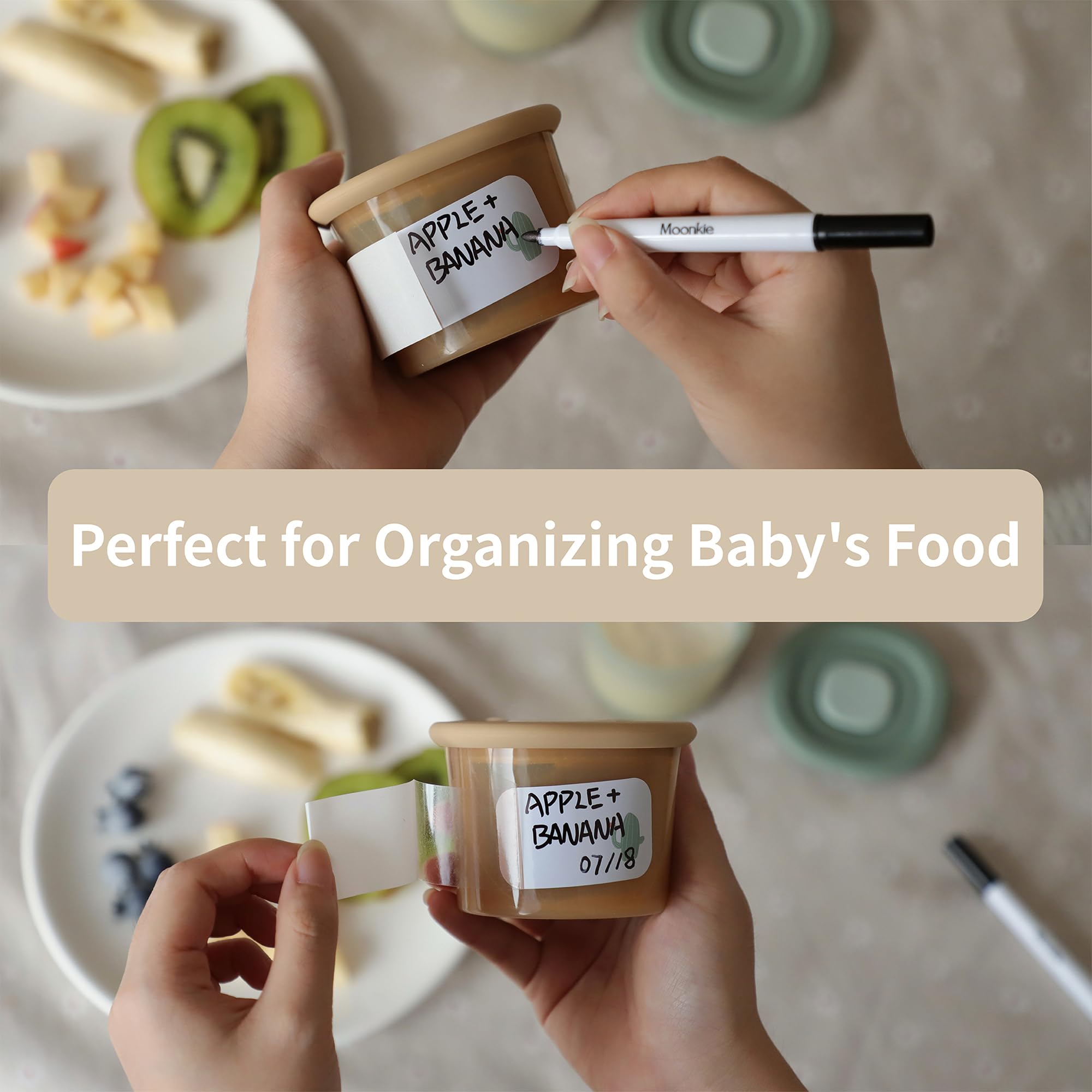Moonkie Silicone Baby Food Containers - 4 oz Airtight Storage Jars with Lids | Reusable, Freezer, Microwave & Dishwasher Safe | Perfect for Infant & Toddler Meals | Ideal for Home, Travel & Daycare Use