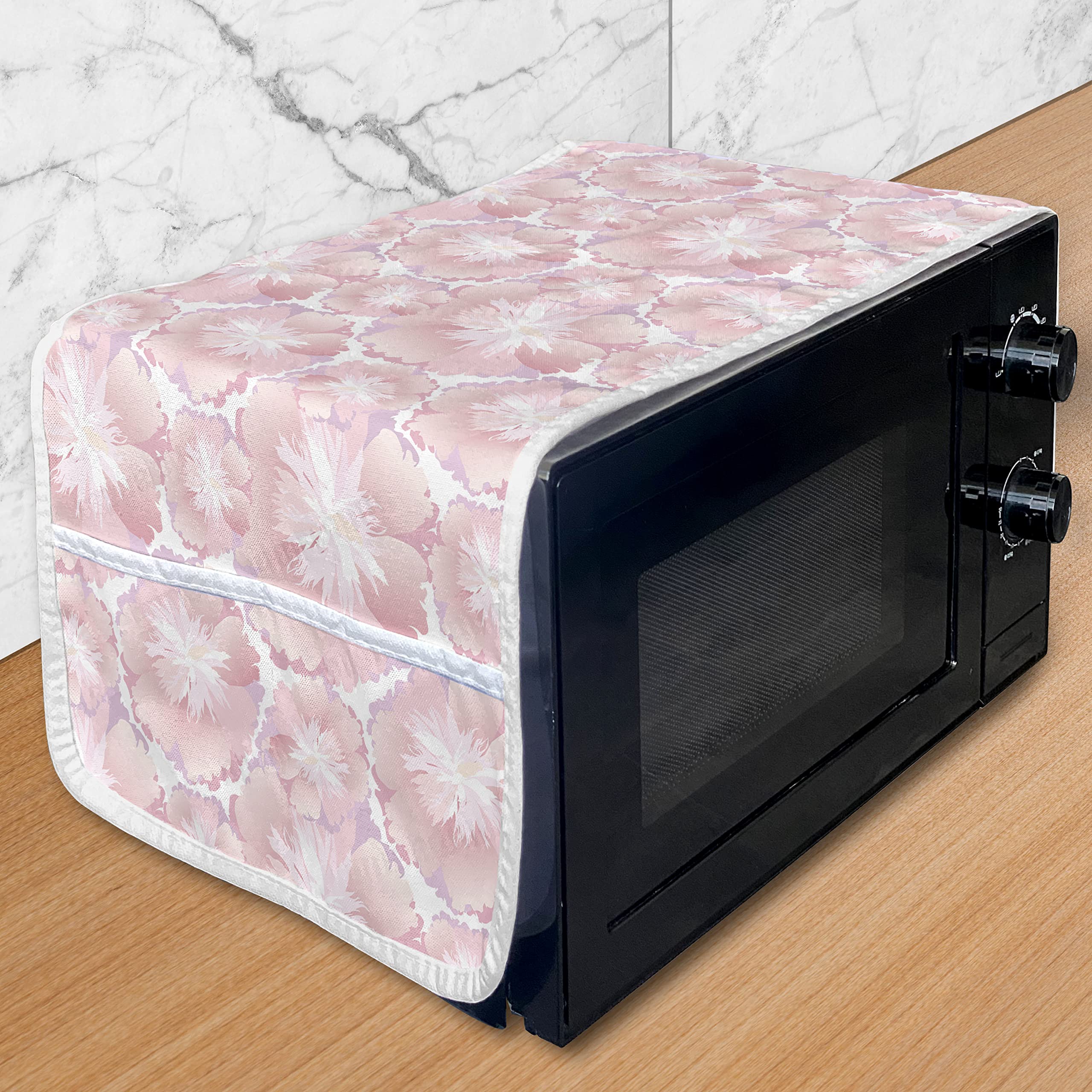 Ambesonne Pastel Microwave Oven Cover - Floral Blossom Print Waterproof Kitchen Organizer with Pockets, 36
