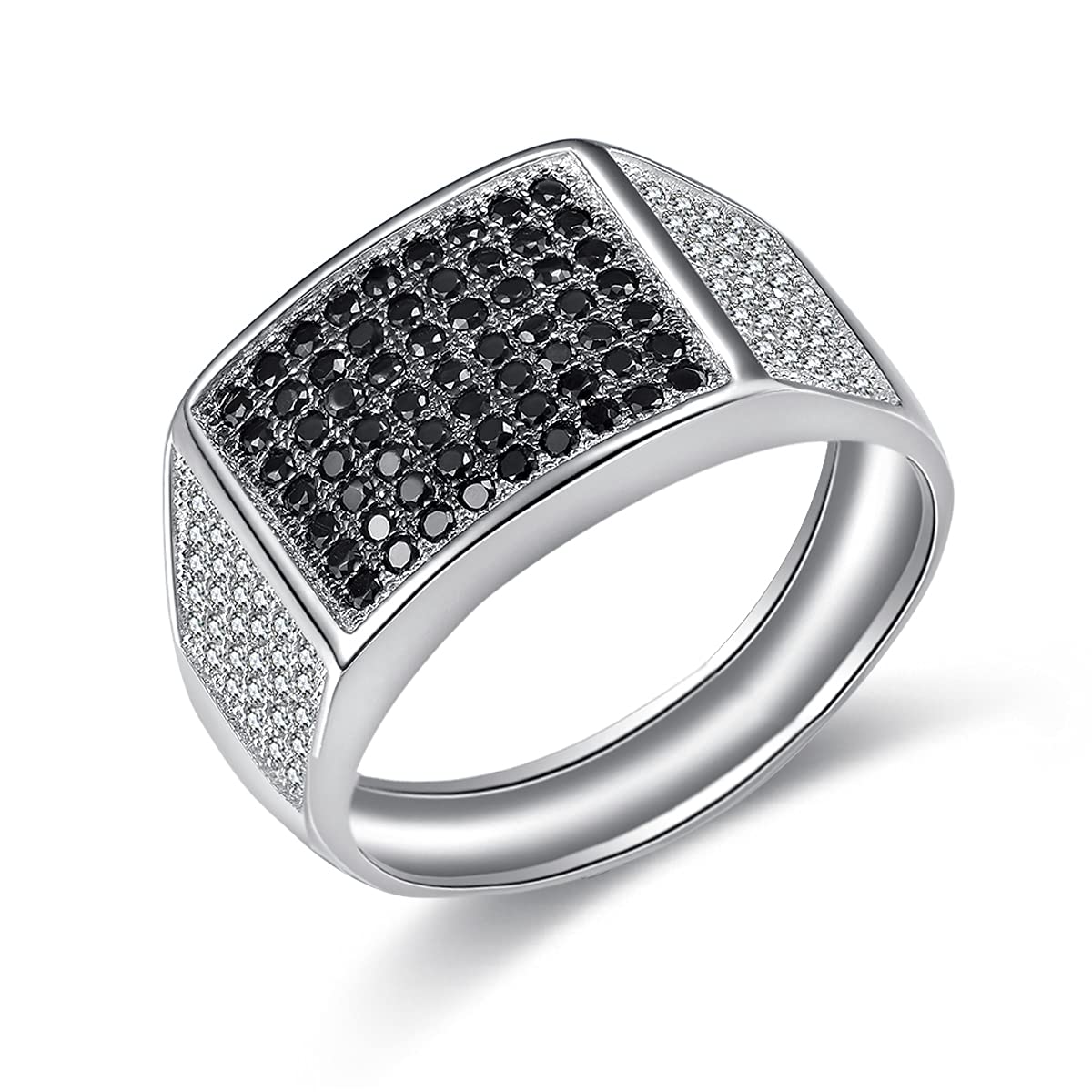 Micro Pave Black Onyx CZ Ring for Men & Women - 14K White Gold Plated Fashion Jewelry - Perfect for Weddings, Anniversaries & Special Occasions