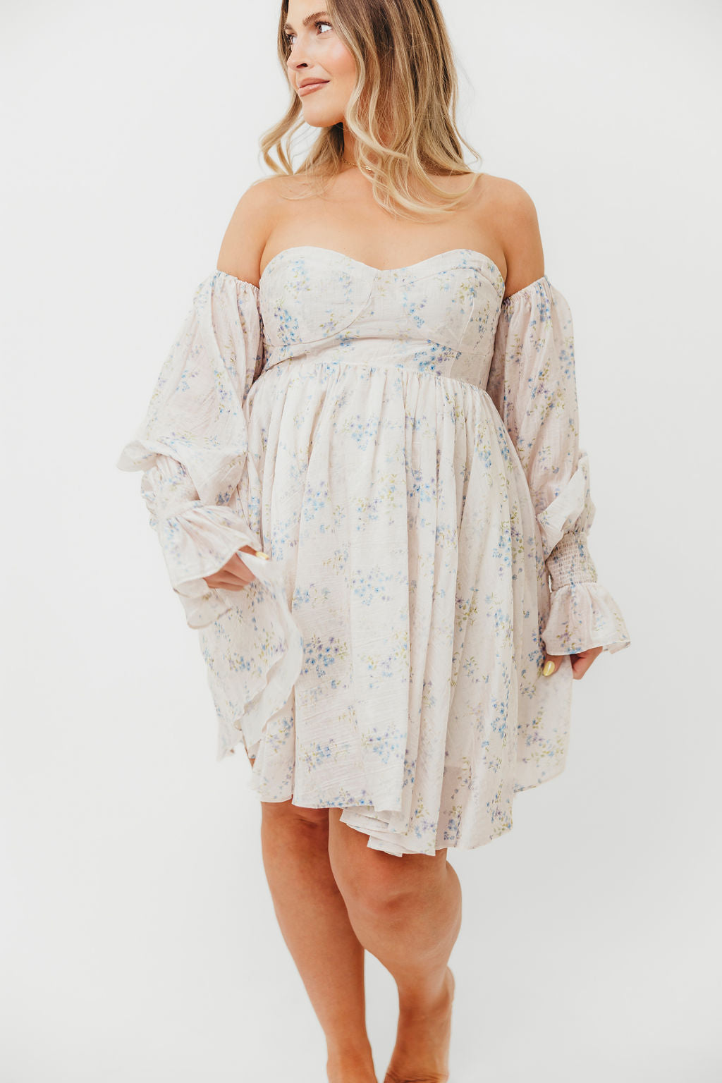 Kennedy Floral Mini Dress in Blue - Bump Friendly Maternity Dress for Pregnancy, Nursing & Special Occasions | Comfortable & Stylish for Baby Showers, Dates & Summer Outfits