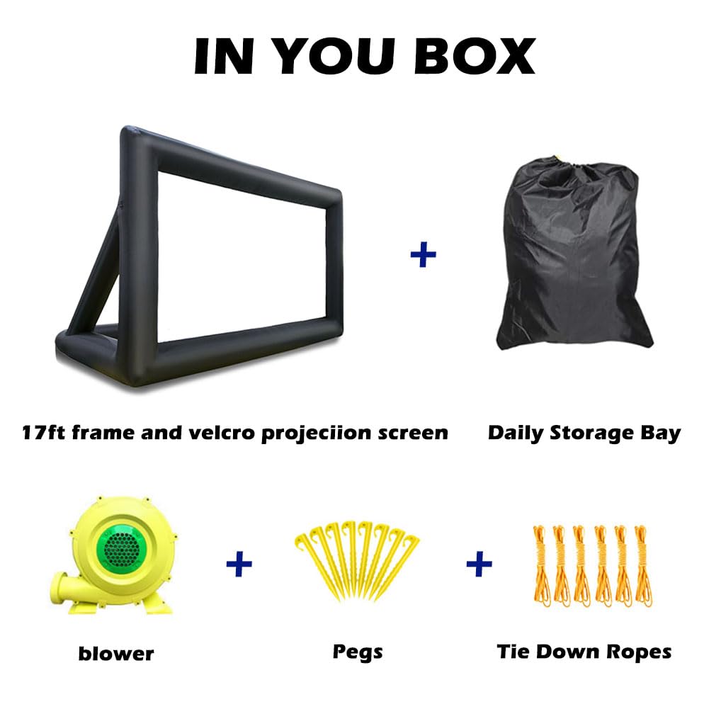 17FT Inflatable Movie Screen with Stand - Portable Outdoor Projection Screen for Backyard, Drive-in Movies & Events - Heavy-Duty Frame & Blower Included - Perfect for Parties, Camping & Outdoor Entertainment