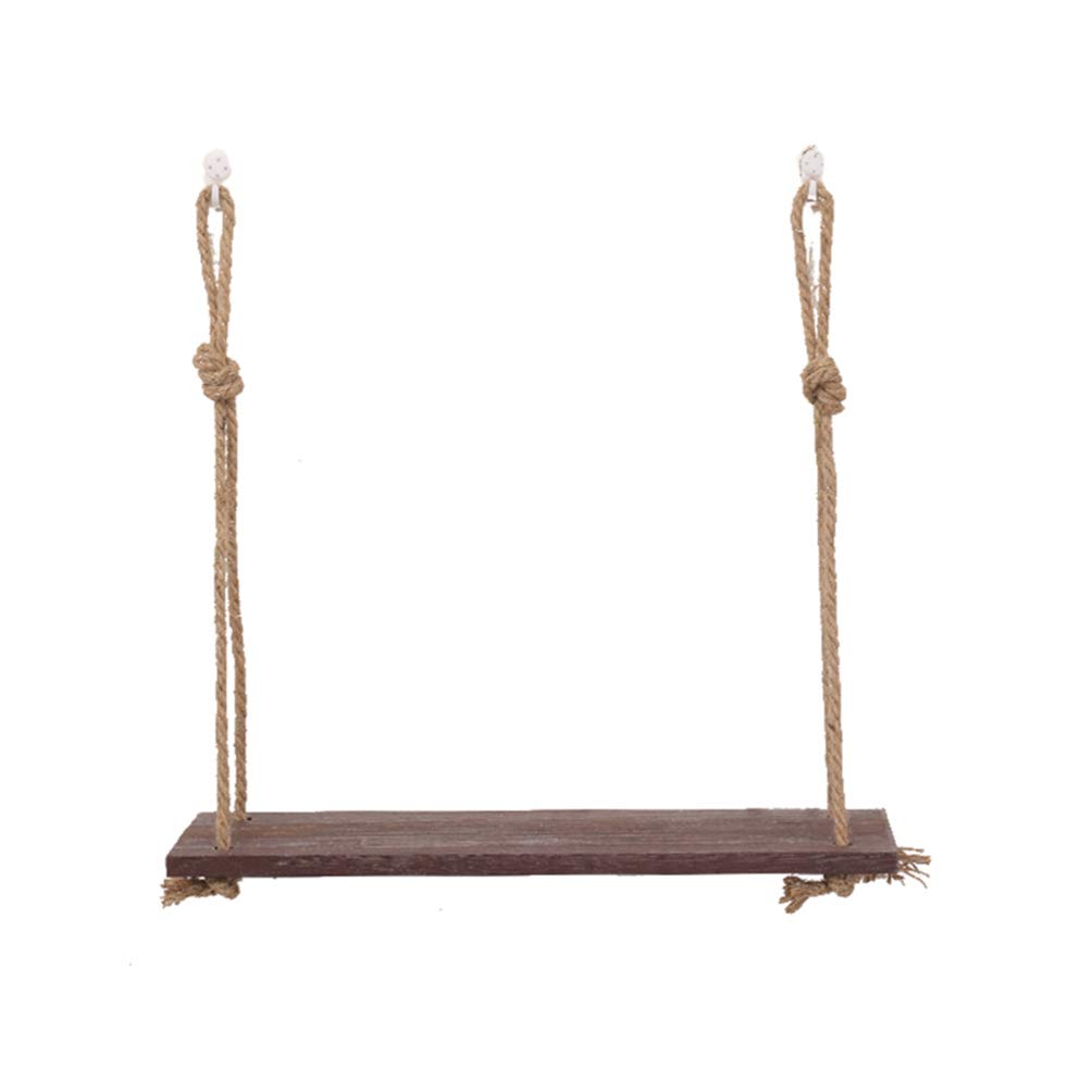 ARTIBETTER 1-Tier Wooden Hanging Shelf with Jute Rope - Floating Wall Shelf for Living Room, Bathroom & Bedroom - Dark Brown Wall Display Rack - Perfect for Small Space Organization & Home Decor