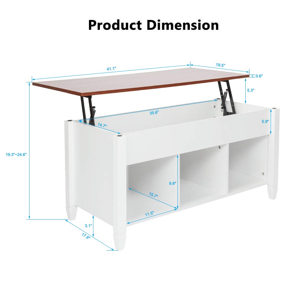 Modern Lift Top Coffee Table with Hidden Storage - White Wooden Living Room Furniture for Small Spaces | Convertible Desk & Organizer for Home Office, Dorm, Apartment