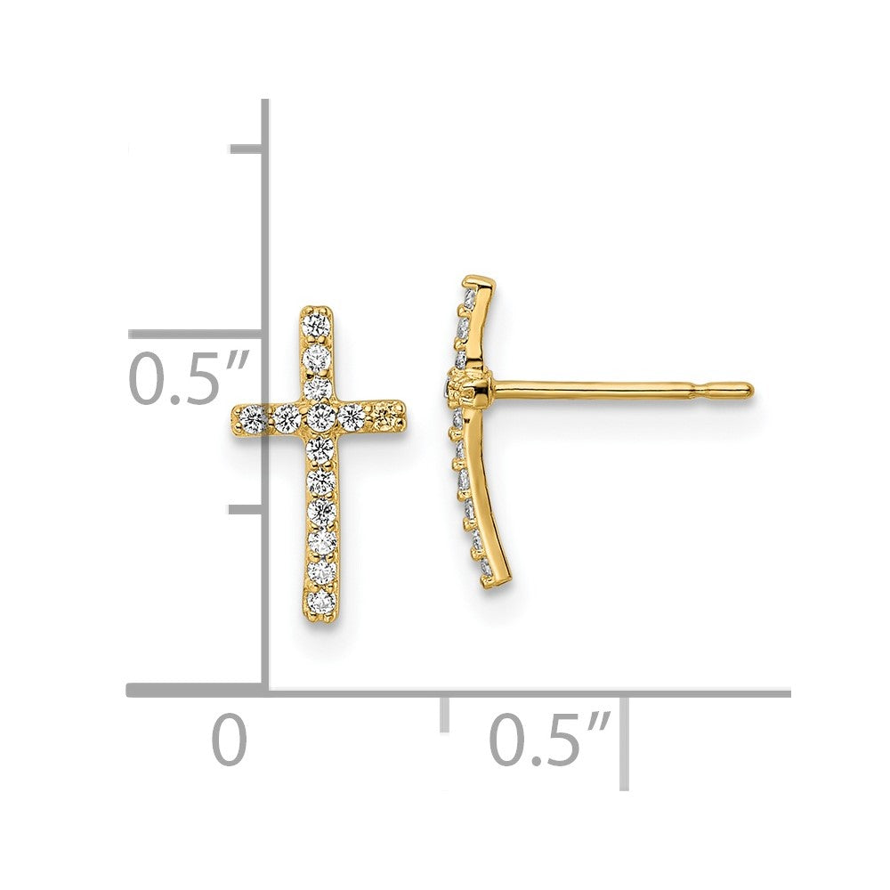 14K Gold Plated CZ Cross Post Earrings for Women - Hypoallergenic Cubic Zirconia Studs (Model YE2121) - Perfect for Church, Weddings & Everyday Elegance