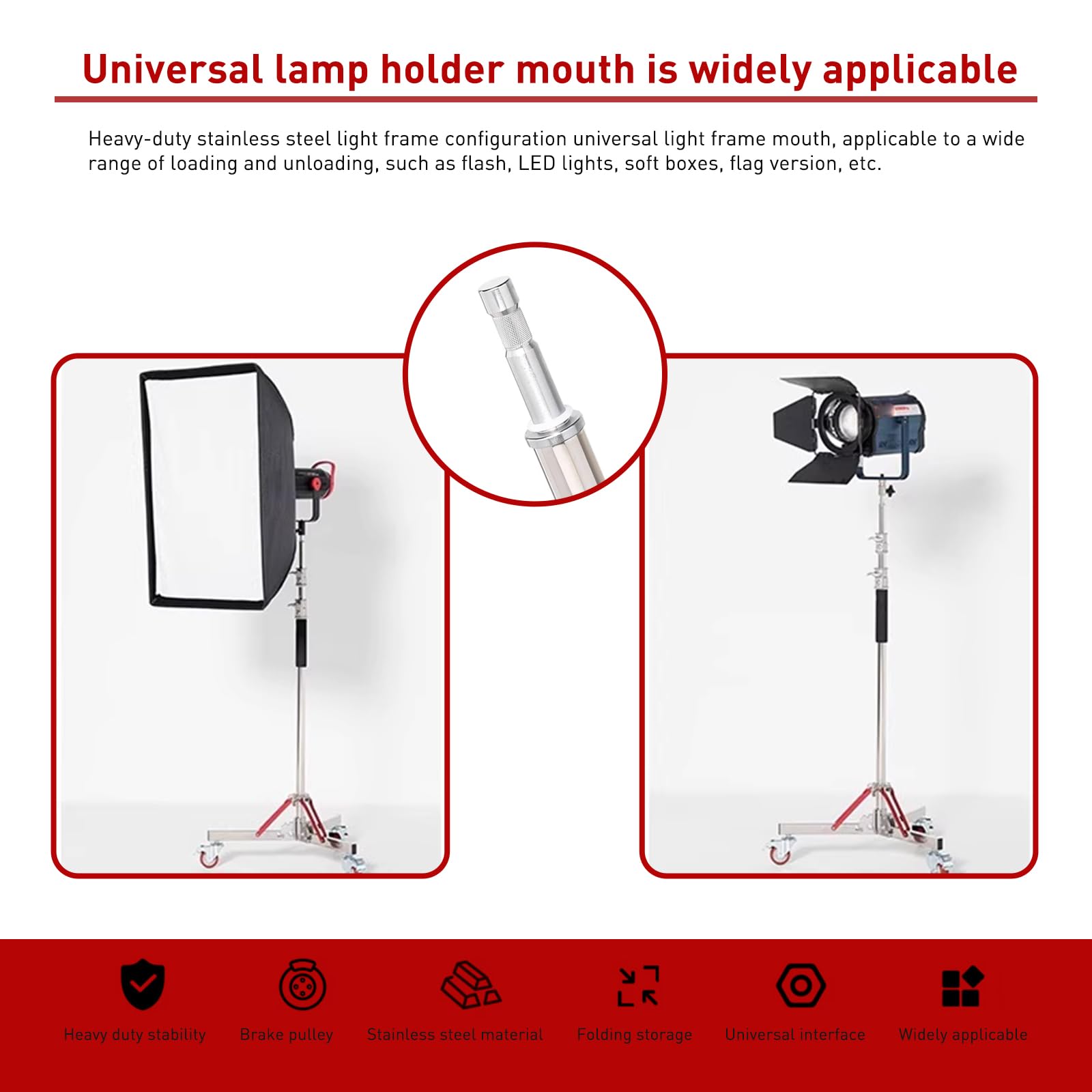 Heavy Duty Light Stand with Wheels - 10ft Adjustable Stainless Steel Tripod for Studio Softbox, Monolight, Reflector | Professional Photography, Video Lighting Equipment for Indoor & Outdoor Shoots