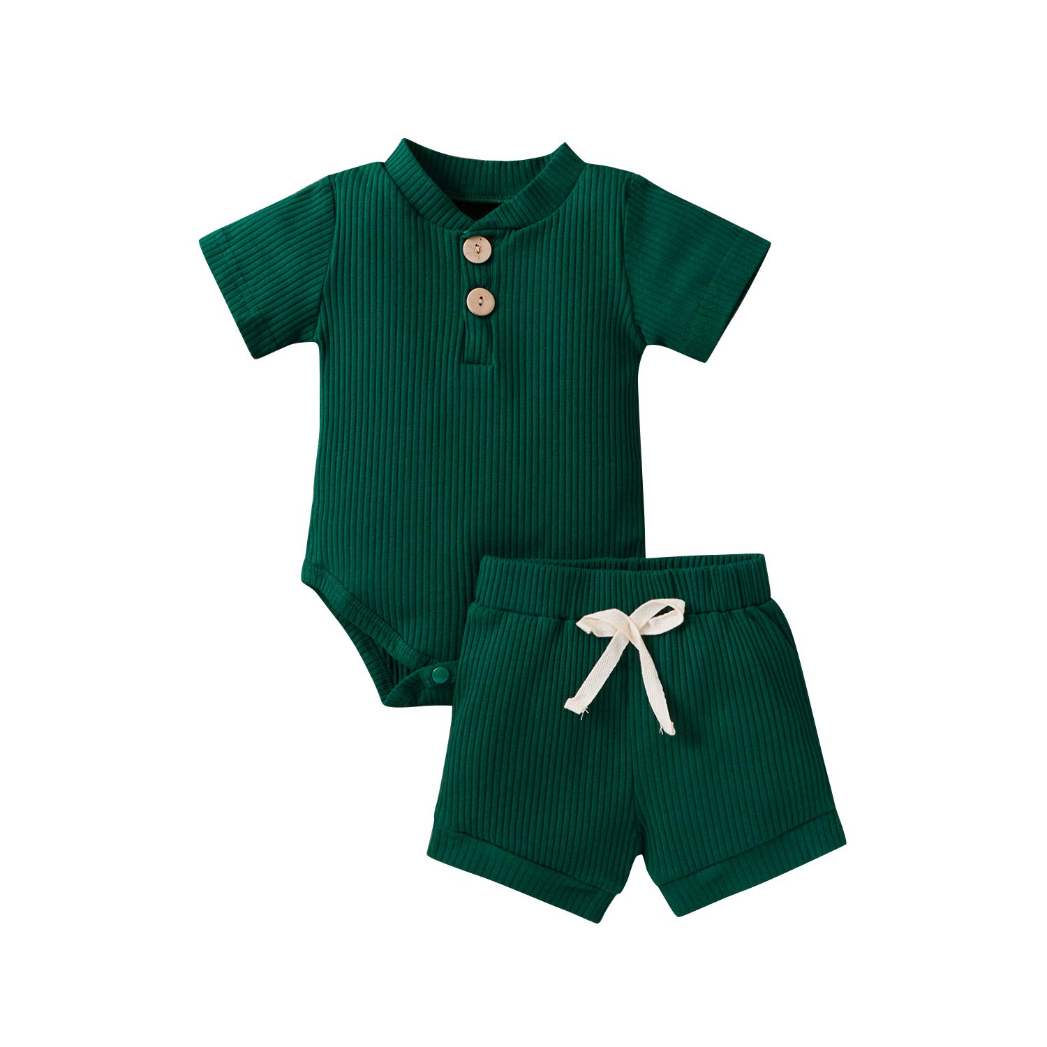 Meiweileya Newborn Baby Boy & Girl Clothes - Solid Ribbed Short Sleeve Romper & Shorts Set | Summer Outfits for Infants | Perfect for Playtime, Beach & Family Photos