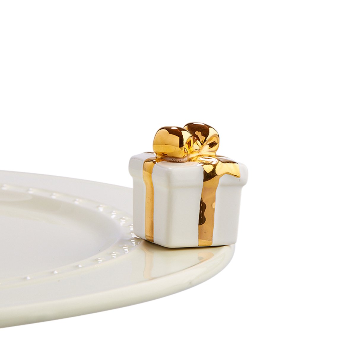 Nora Fleming Golden Wishes White Ceramic Gift A185 - Hand-Painted Valentine's Day Decor for Home & Office - Spring Miniature Decorations for Tabletop, Shelf & Mantel Display