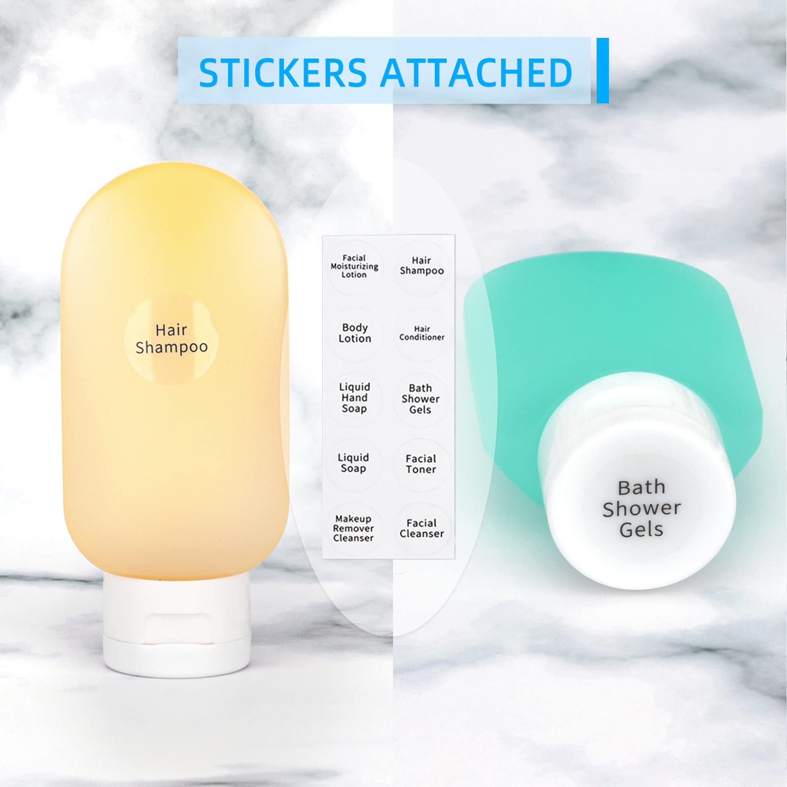 TSA Approved Travel Bottles Set - 4 Pack Leak Proof Refillable Toiletry Containers for Shampoo, Conditioner & Lotion | Portable Cosmetic Squeeze Bottles for Airplane Travel, Gym & Vacation Essentials