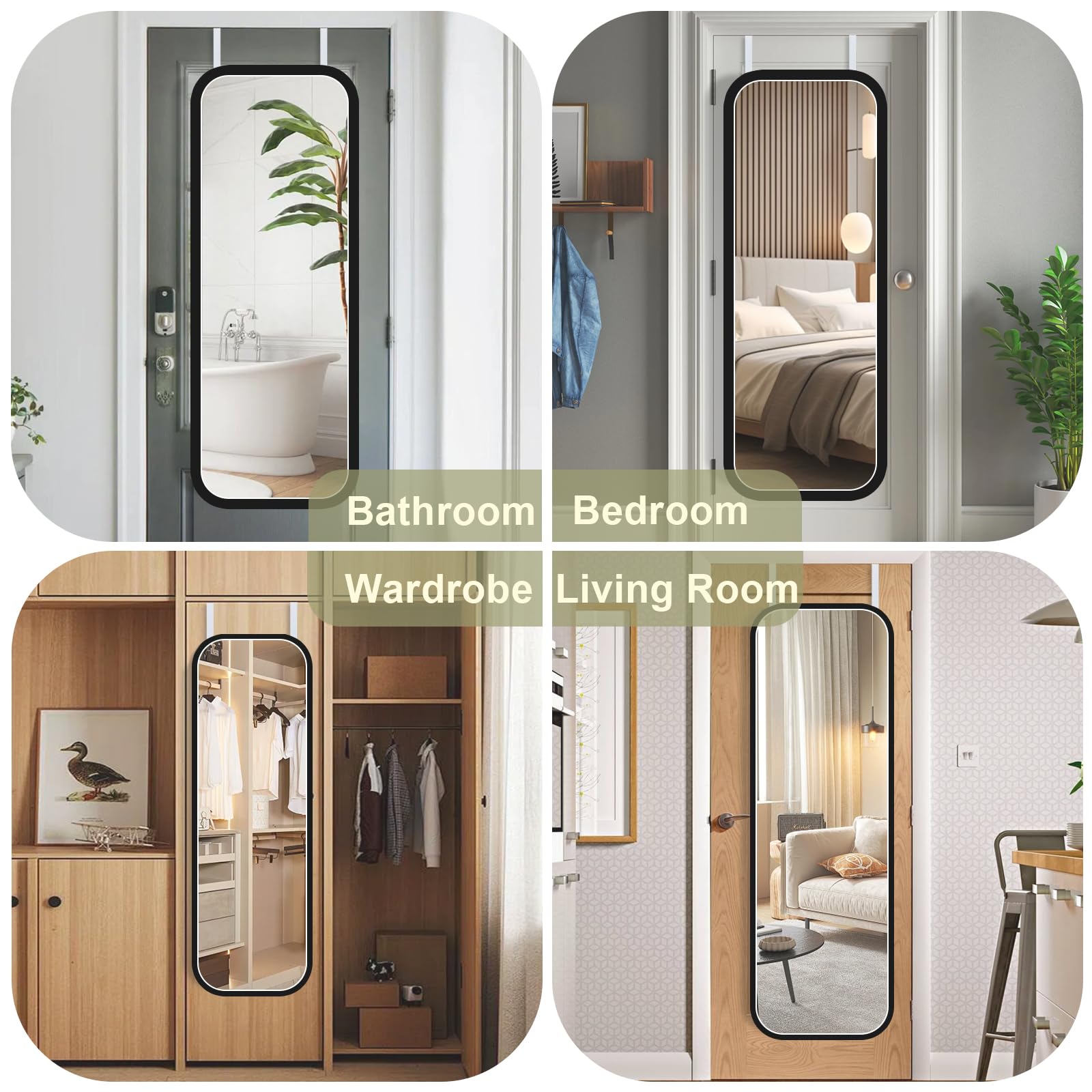 Over-The-Door Mirror Hanger - Adjustable 13.6 Inch White Door Mirror Bracket with Protective Lining (2 Pack) - Scratch-Resistant Design for Perfect Height & Fit - Ideal for Bedroom, Bathroom & Closet Organization (Mirror Not Included)
