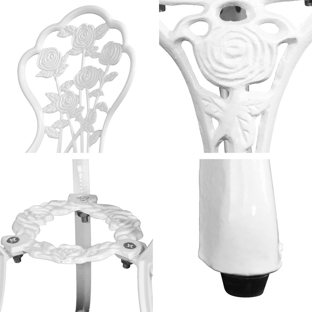 3-Piece Outdoor Bistro Set with Chairs and Table - Durable Cast Aluminum Patio Furniture in Rose White - Perfect for Garden, Balcony, and Backyard Relaxation