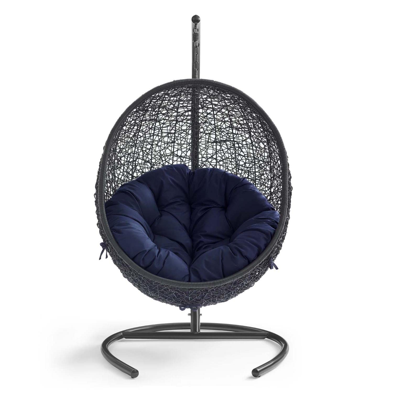 Modway EEI-3943-BLK-NAV Outdoor Egg Swing Chair - Wicker Rattan Hanging Chair with Stand, Sunbrella Fabric in Black & Navy - Perfect for Patio, Porch, Garden, or Backyard Relaxation