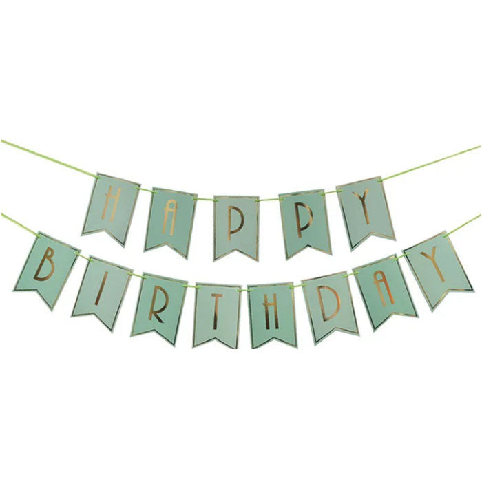 Happy Birthday Bunting Banner | Elegant Mint and Gold Party Decor for Birthday Celebrations & Special Events