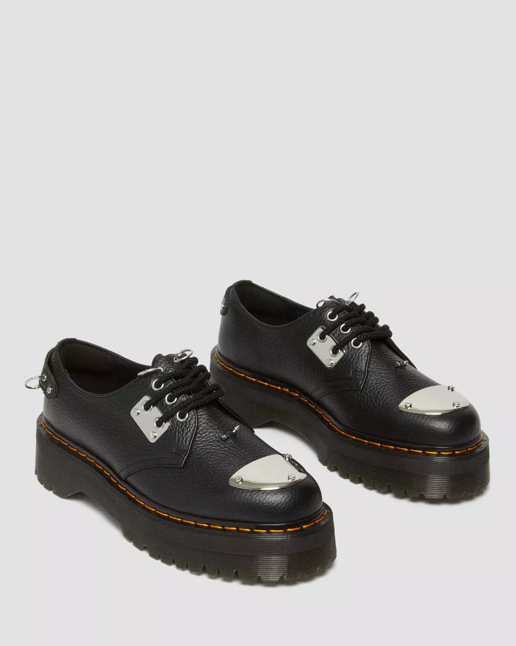 1461 Piercing Milled Nappa Leather Platform Shoes for Women - Chunky Heel Boots for Gothic Punk Style, Perfect for Concerts, Parties and Everyday Wear