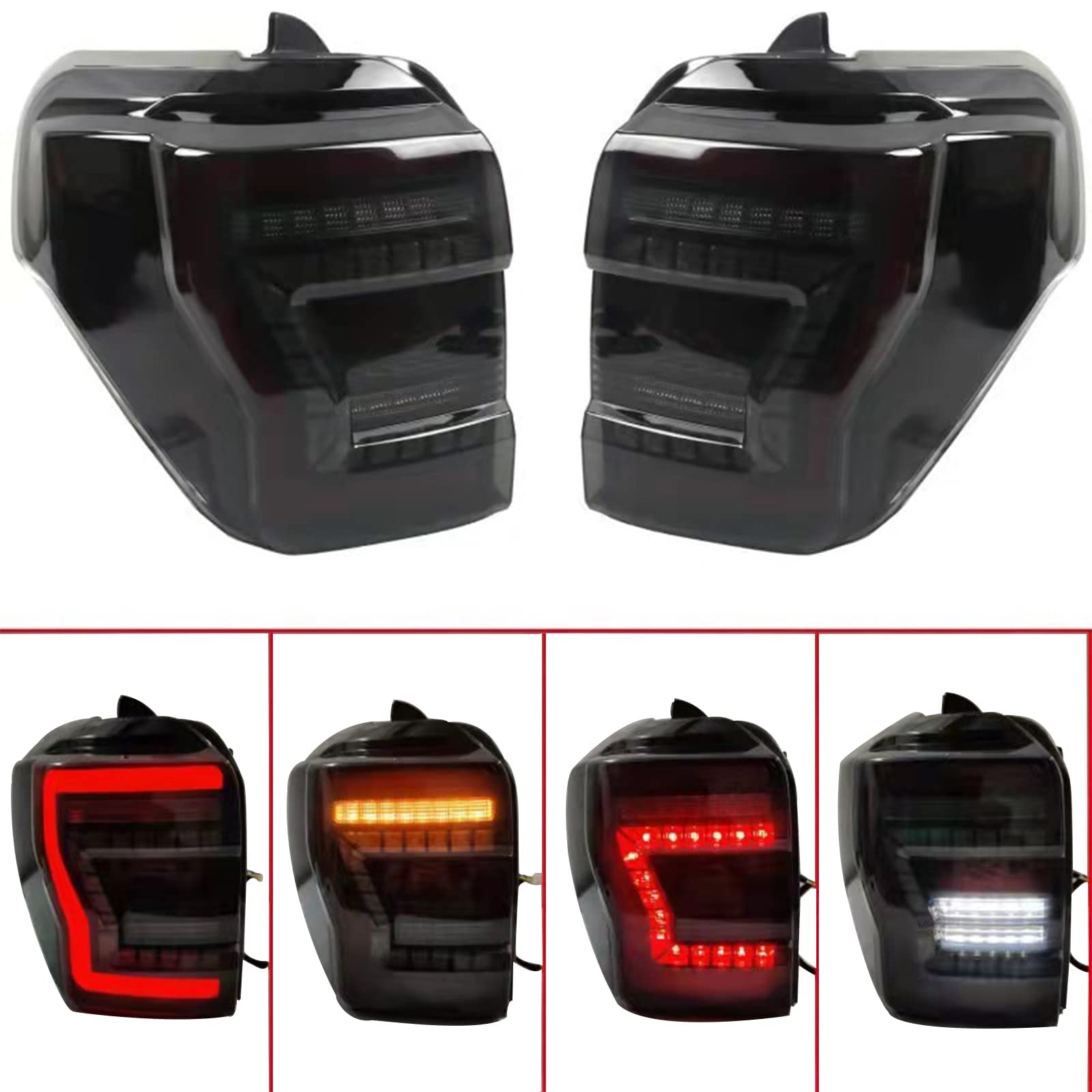 Smoked Black Sequential LED Tail Light Assembly for Toyota 4Runner 2010-2021 - Fiber Optic Turn Signal, Brake & Reverse Lights - Plug & Play Replacement - Perfect for Off-Roading & Night Driving