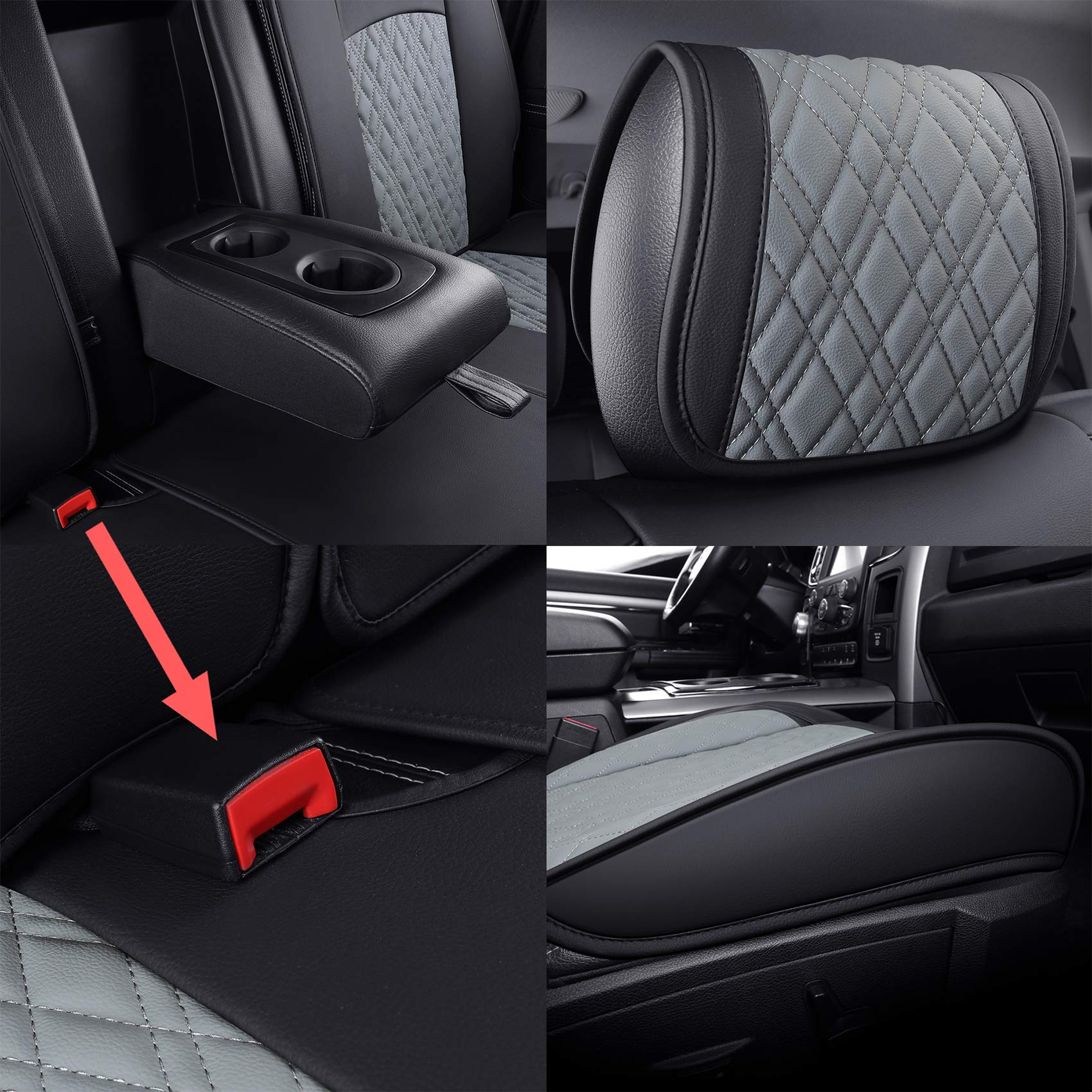 YIERTAI Dodge Ram Seat Covers Full Set for 2009-2025 1500/2500/3500 Pickup Trucks - Compatible with Classic, Bighorn, Longhorn, Laramie, Crew, Double, Mega Cab & Tradesman Models (Black/Gray) - Perfect for Off-Roading, Work & Daily Commute