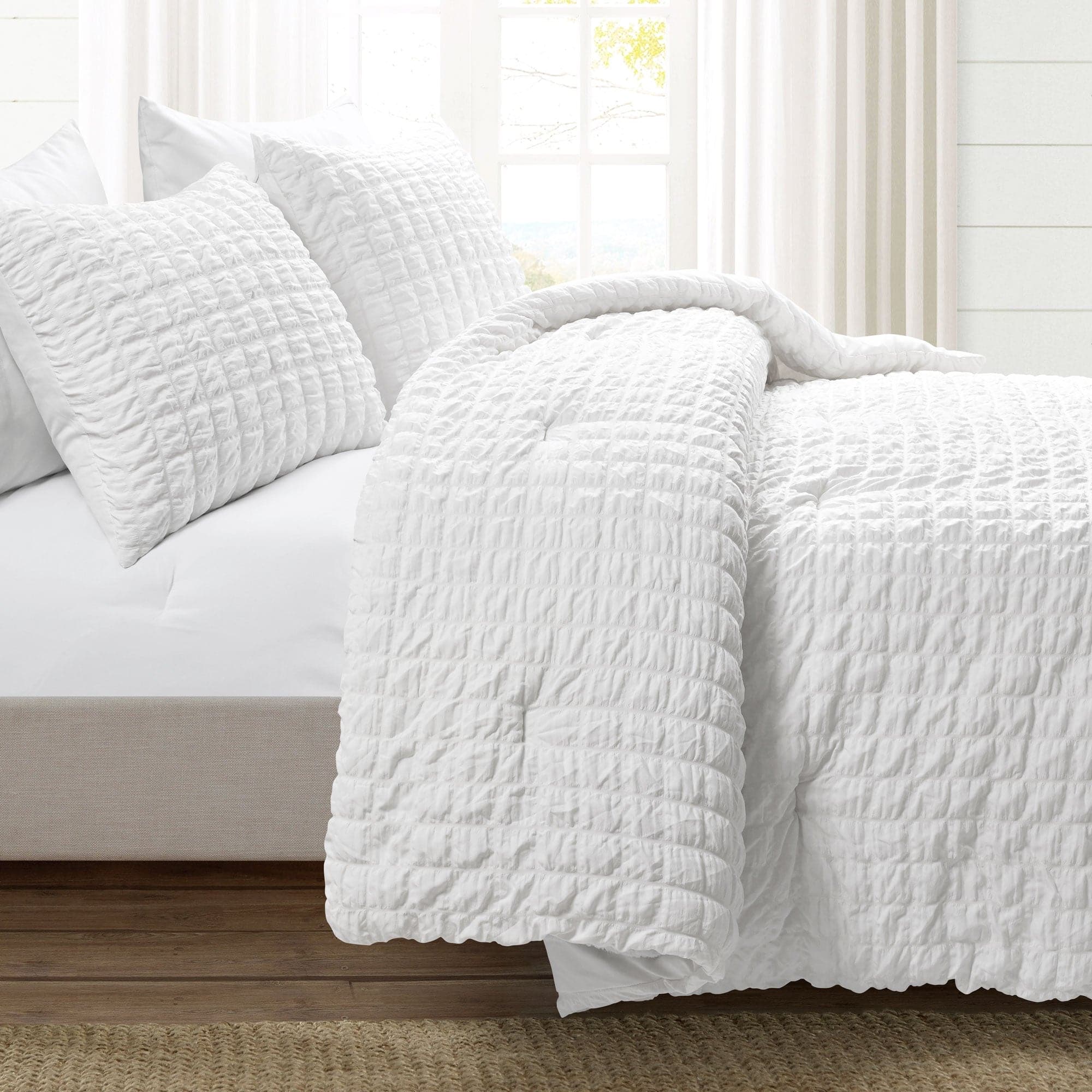 Luxury Crinkle Textured Dobby Comforter Set - Queen Size Bedding with Pillow Shams - Soft & Breathable for All Seasons - Perfect for Master Bedroom, Guest Room & Cozy Home Decor