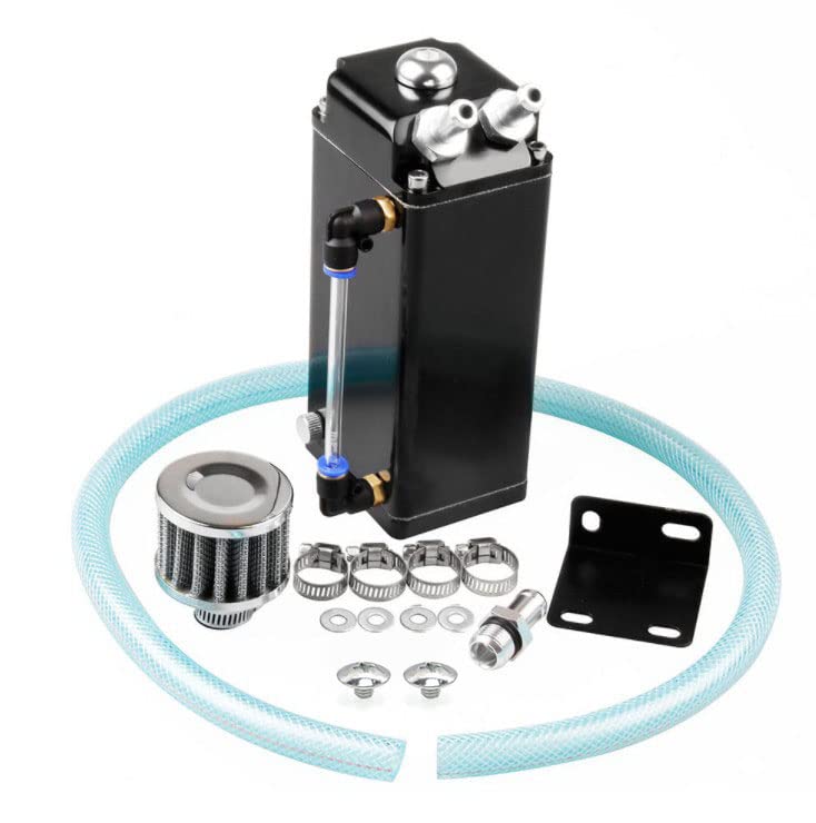 RULLINE 500ML Black Aluminum Oil Catch Can with Breather Filter - Square Shape Reservoir for Car Engine Protection - Perfect for Performance Vehicles, Off-Road Trucks & Modified Engines