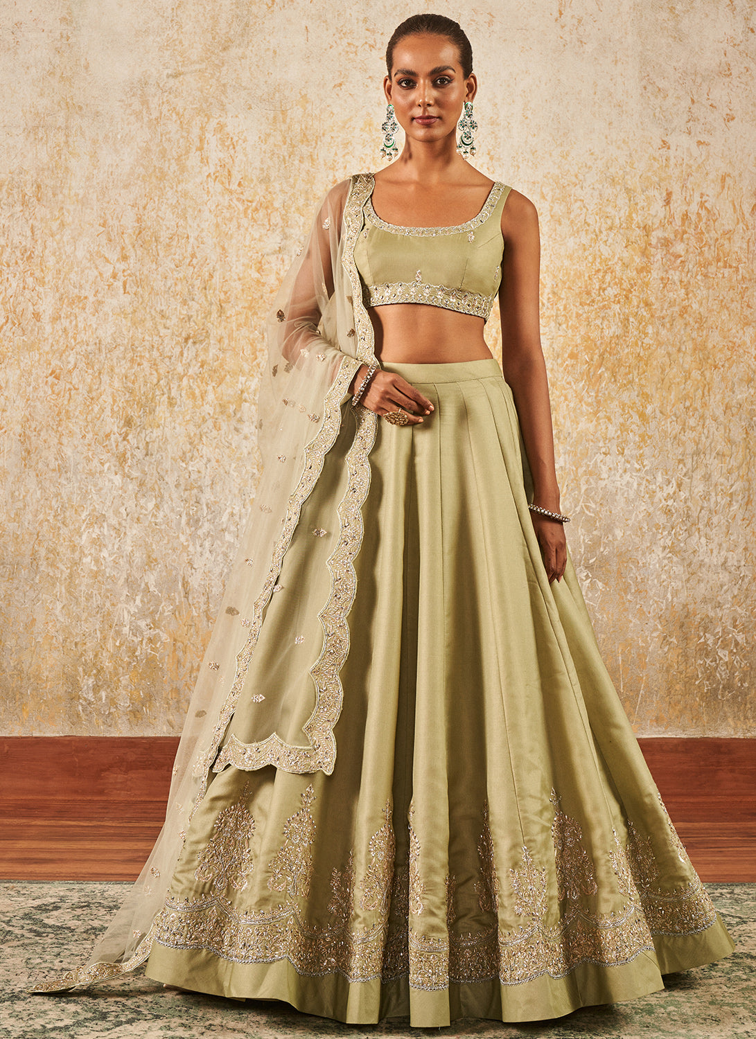 Elegant Light Dusty Green Embroidered Lehenga Choli Set for Women - Perfect for Weddings, Festivals & Special Occasions