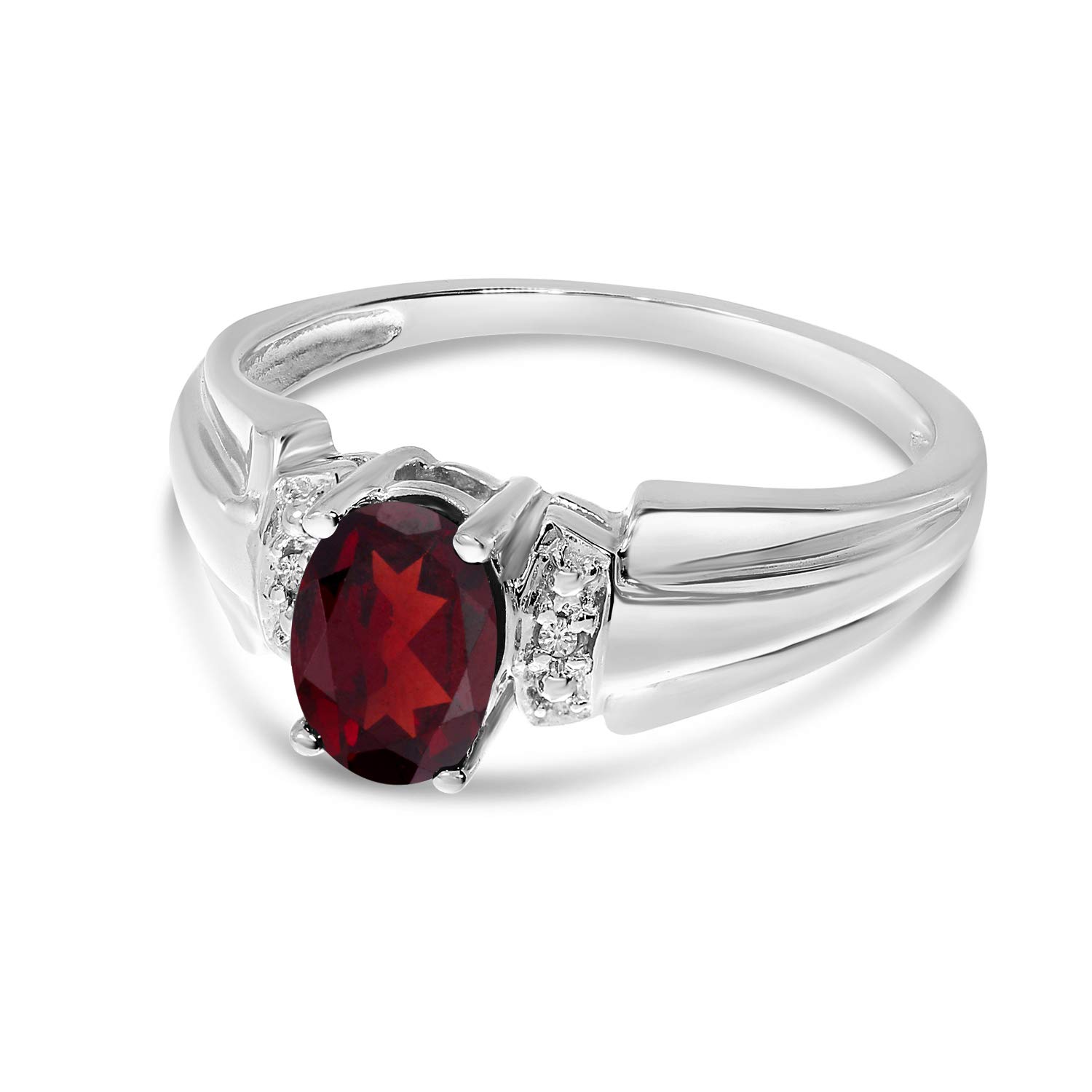 10K White Gold Oval Garnet and Diamond Ring for Women - Elegant Birthstone Jewelry Gift for Anniversary, Engagement, or Special Occasion