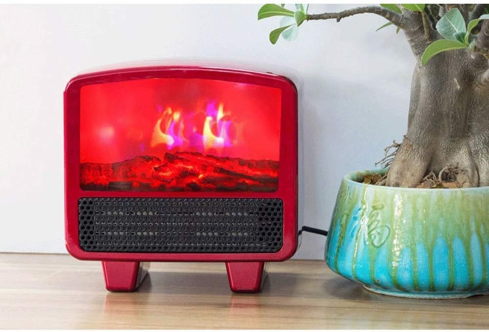 Portable 900W Electric Stove Heater with Realistic Log Fire Flame Effect - Mini Electric Fireplace for Home, Office & Bedroom - Energy Efficient Space Heater with Adjustable Thermostat | Perfect for Winter Heating, Cozy Decor & Gift Giving