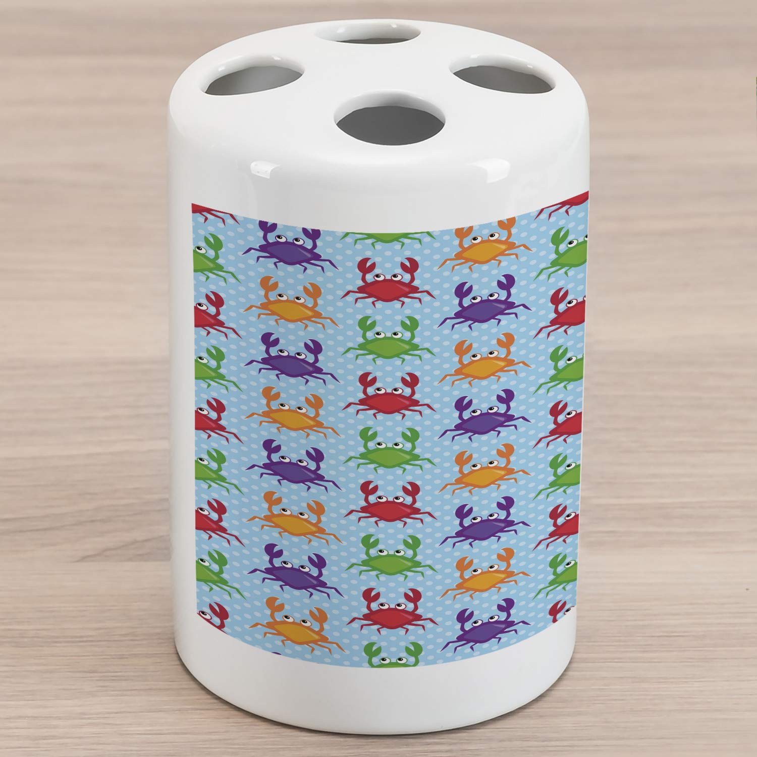 Ambesonne Crab Ceramic Toothbrush Holder - Cartoon Art Style Blue Background with Bubbles - 4.5