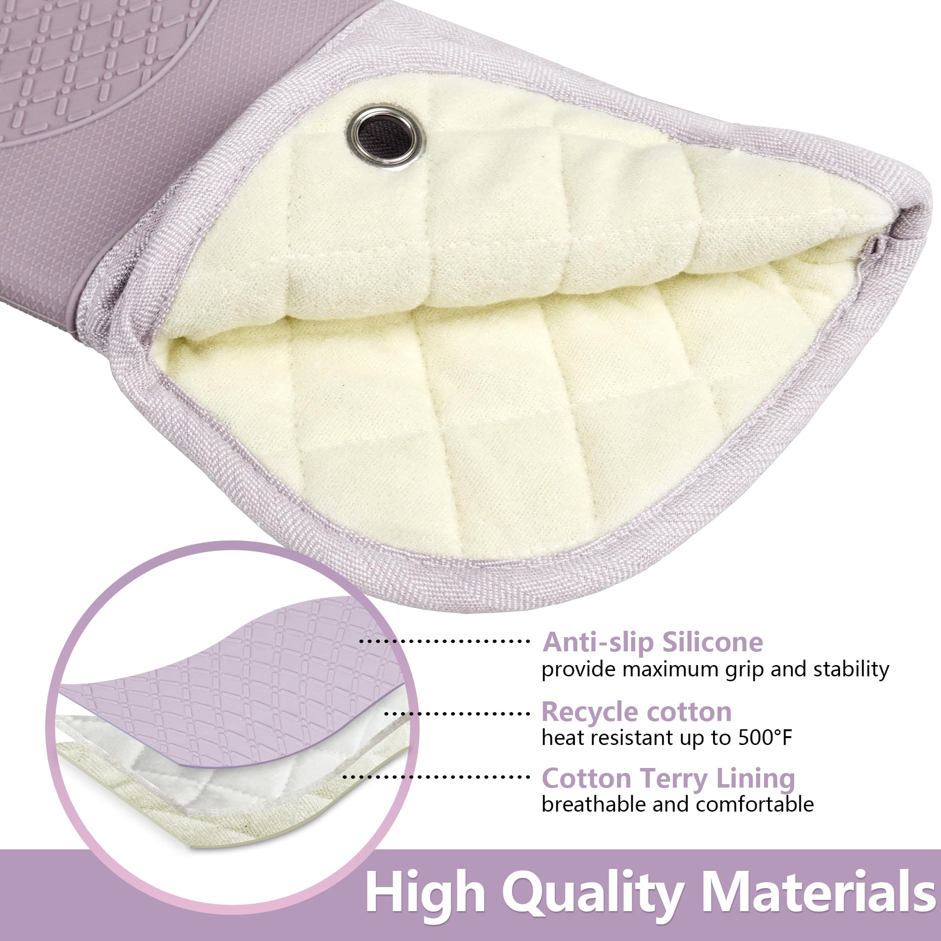 **Heat Resistant 500°F Microwave Silicone Oven Mitts – Pair of Non-Slip Kitchen Gloves for BBQ, Baking & Cooking – Perfect Pot Holder for Grilling, Roasting & Hot Dish Handling (Purple)**