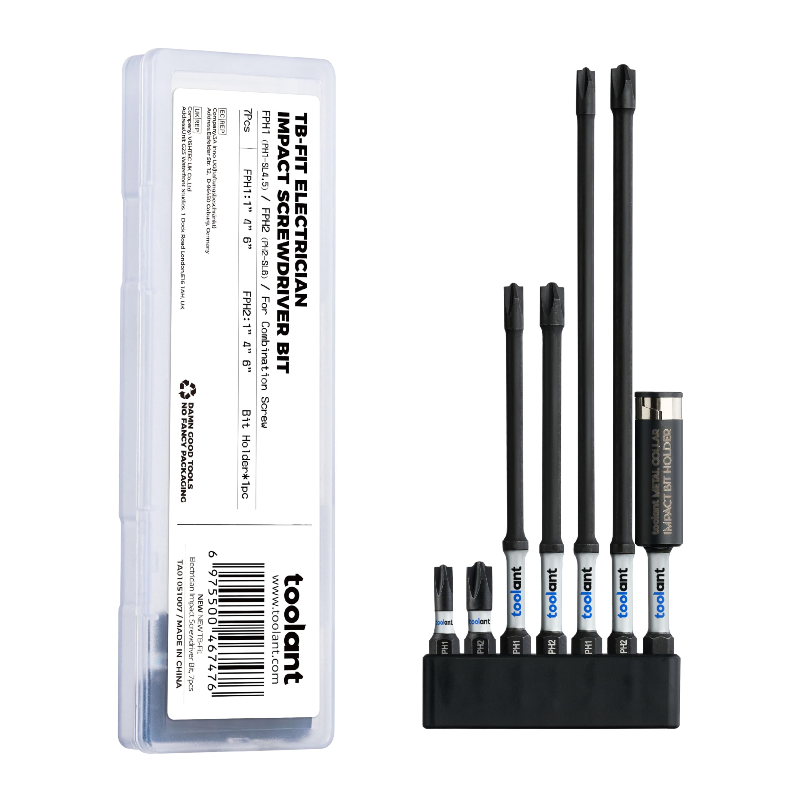 Toolant 7-Piece TB-Fit Electrician Impact Screwdriver Bit Set - 1/4