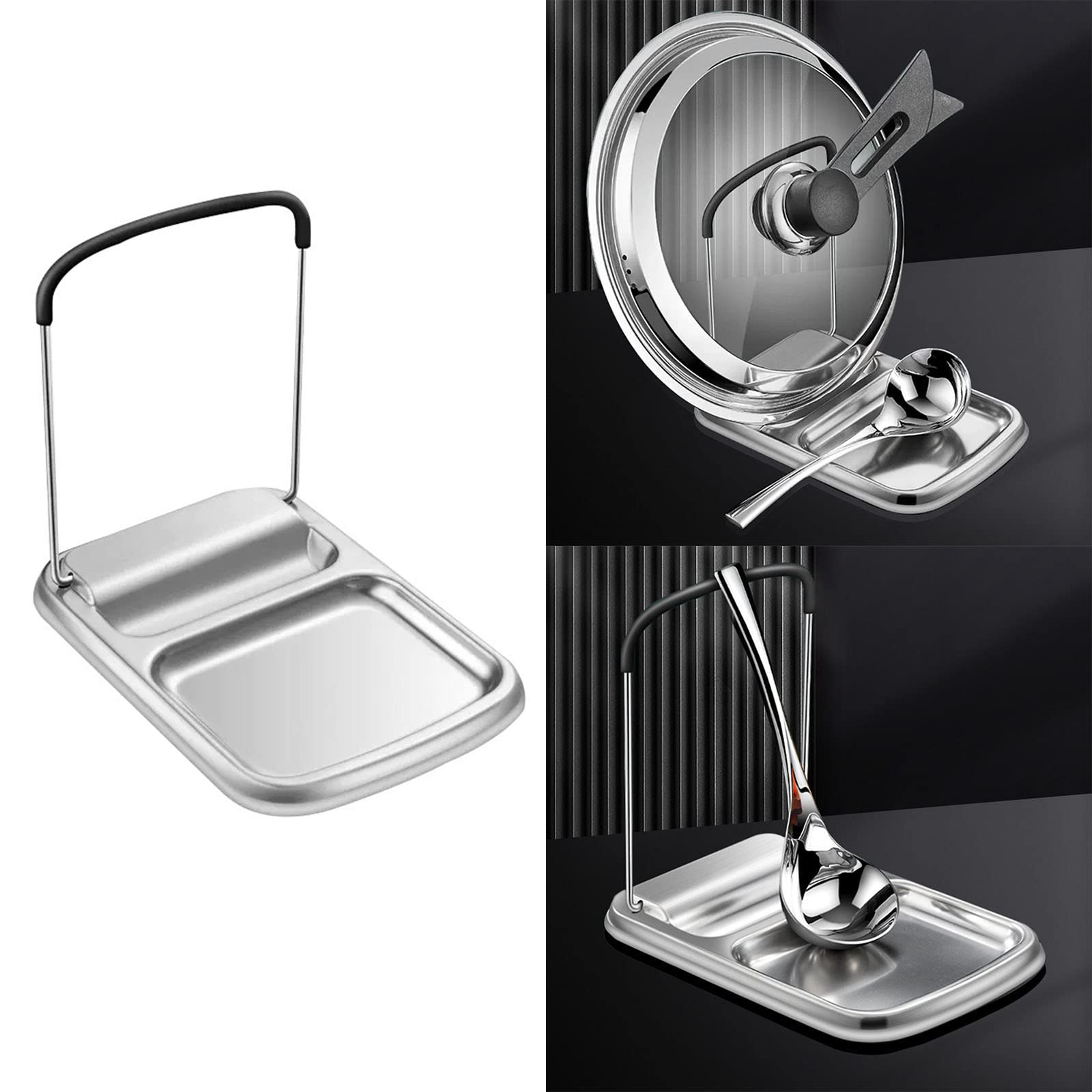 Stainless Steel Pot Lid Holder & Kitchen Utensil Organizer - Heat-Resistant Countertop Rack with Tray for Spoons, Ladles & Cooking Tools - Perfect for Small Kitchens & Space-Saving Storage