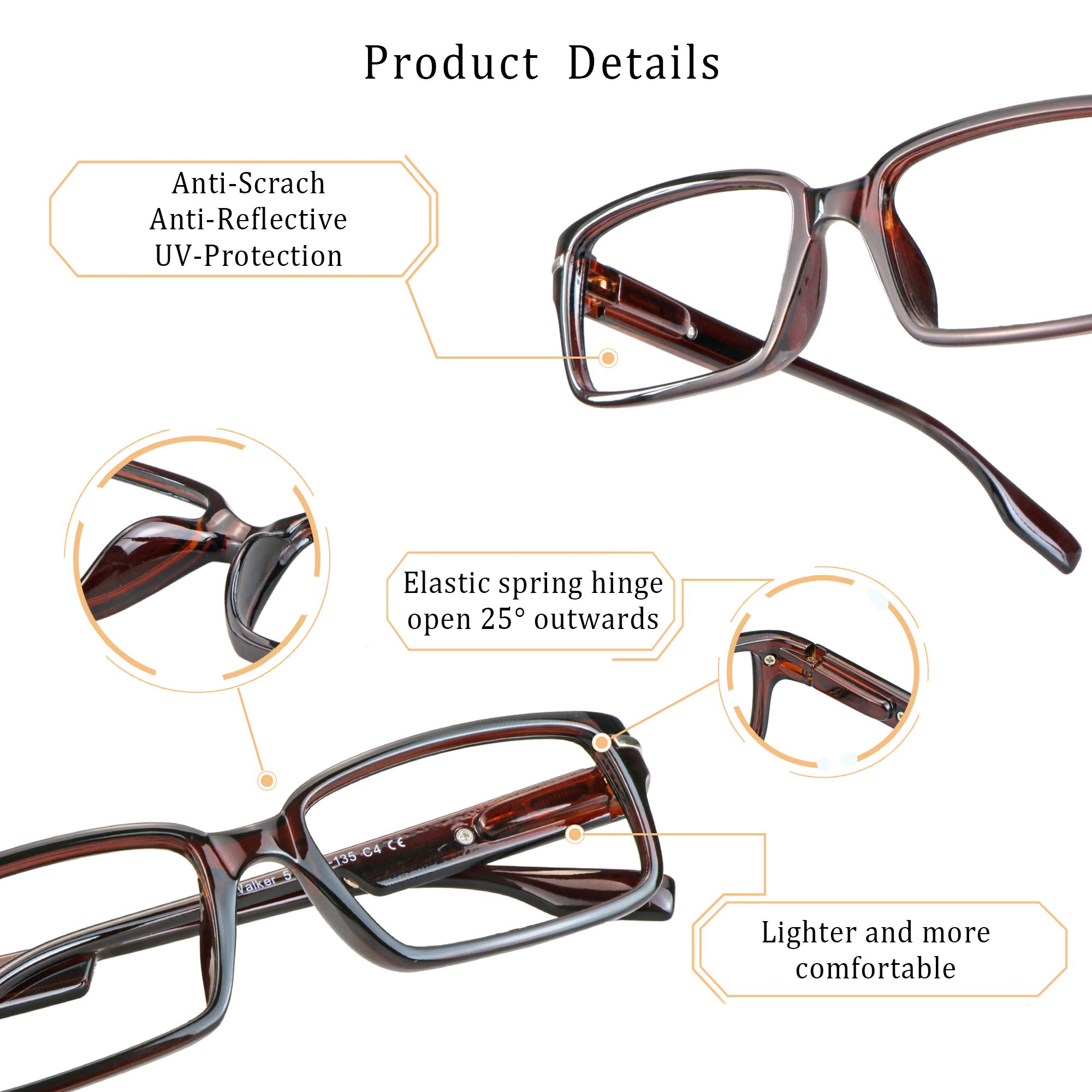 VisionGlobal 4 Pairs Blue Light Blocking Reading Glasses for Women & Men - Anti Eyestrain Computer Glasses with Stylish Rectangle Frame - Perfect for Office Work, Gaming & Screen Time