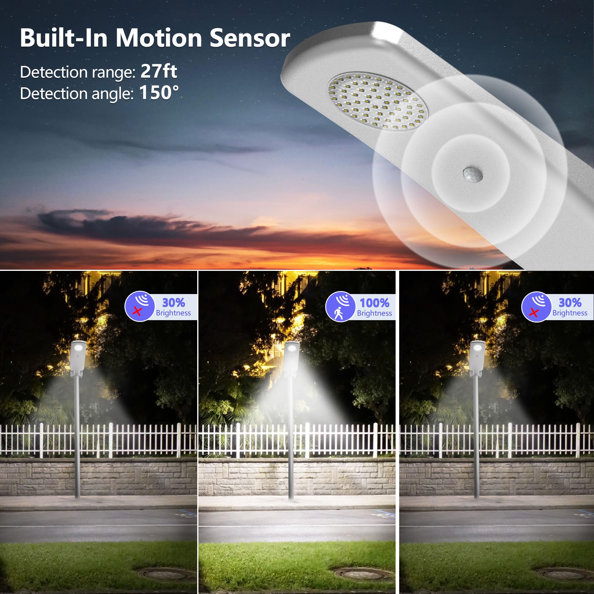 Solar Powered Outdoor Street Lights - Waterproof Dusk to Dawn Motion Sensor Yard Lighting with Remote Control, 6500K Daylight 2500 Lumens | Perfect for Parking Lots, Driveways, Gardens & Pathways