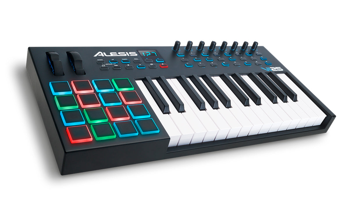 Alesis Vi25 25-Key USB MIDI Keyboard Controller with Beat Pads & Software Bundle – Perfect for Music Production, Live Performance & Home Studio Recording