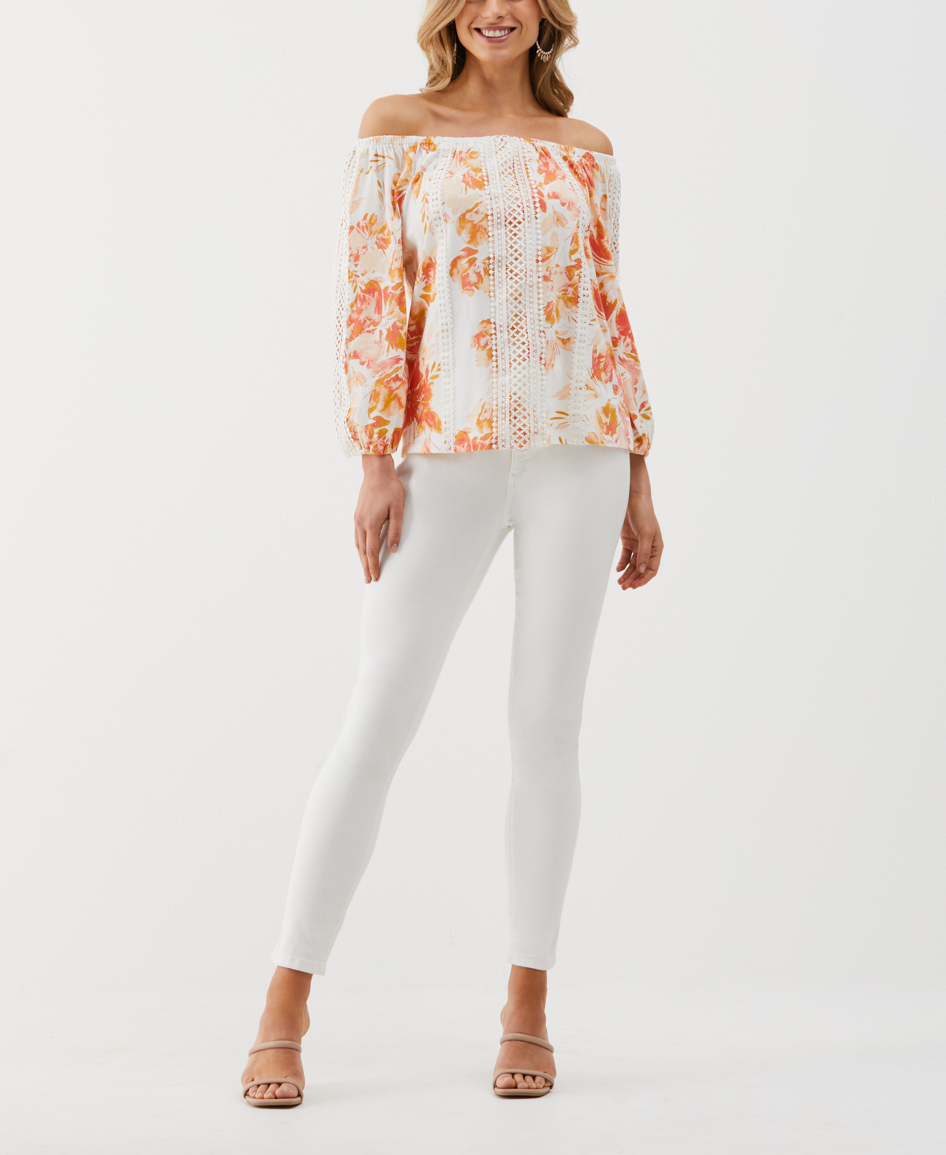 Floral Print Lace Trim Off the Shoulder Top - Women's Summer Boho Blouse for Beach, Party & Date Night Outfits