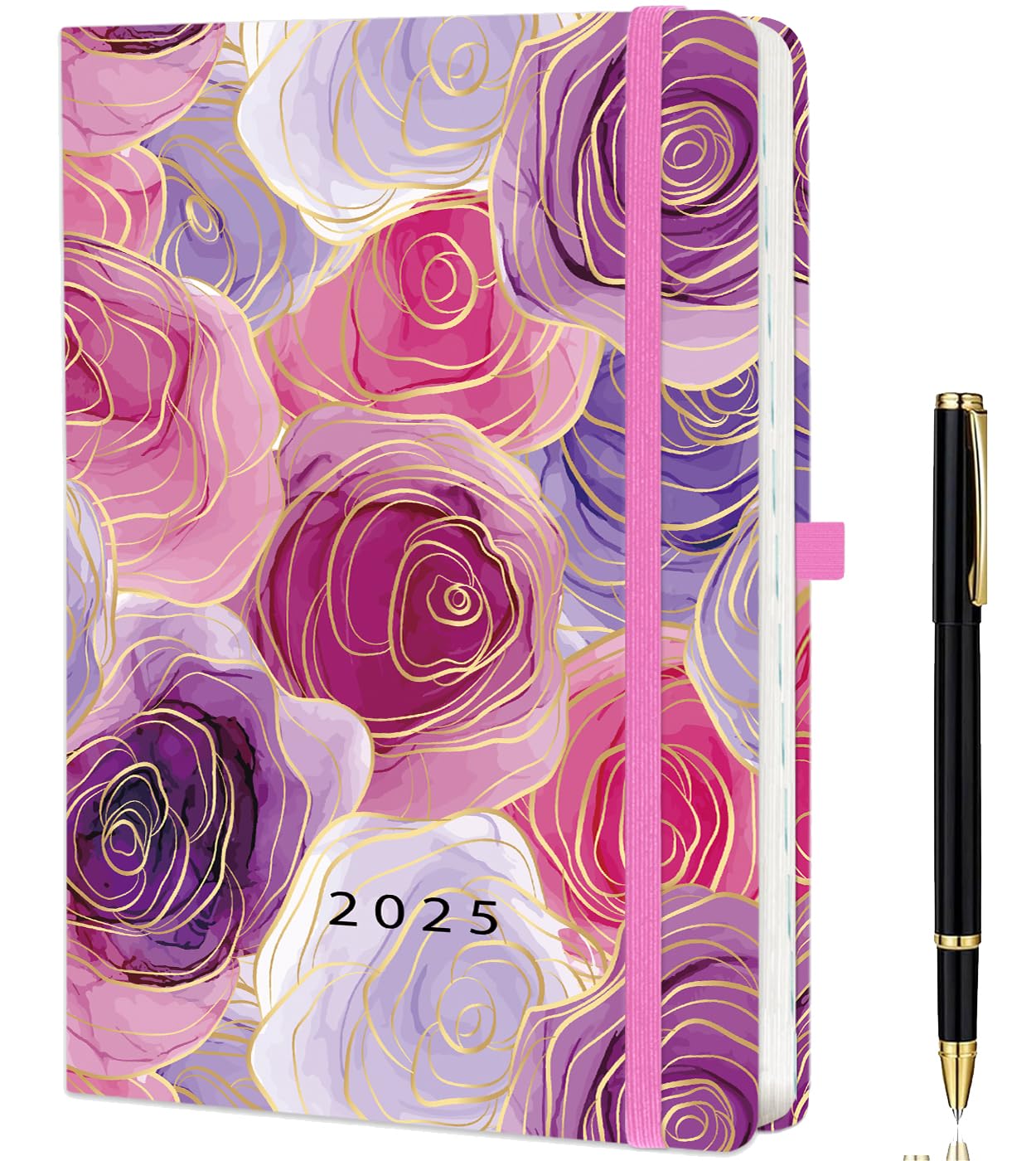 2025 A5 Daily Planner - Jan to Dec Full Year Diary with Monthly View, Hard Cover, Pen Set & Bookmarks | Premium Pink Organizer for Work, School & Personal Planning | 5.9