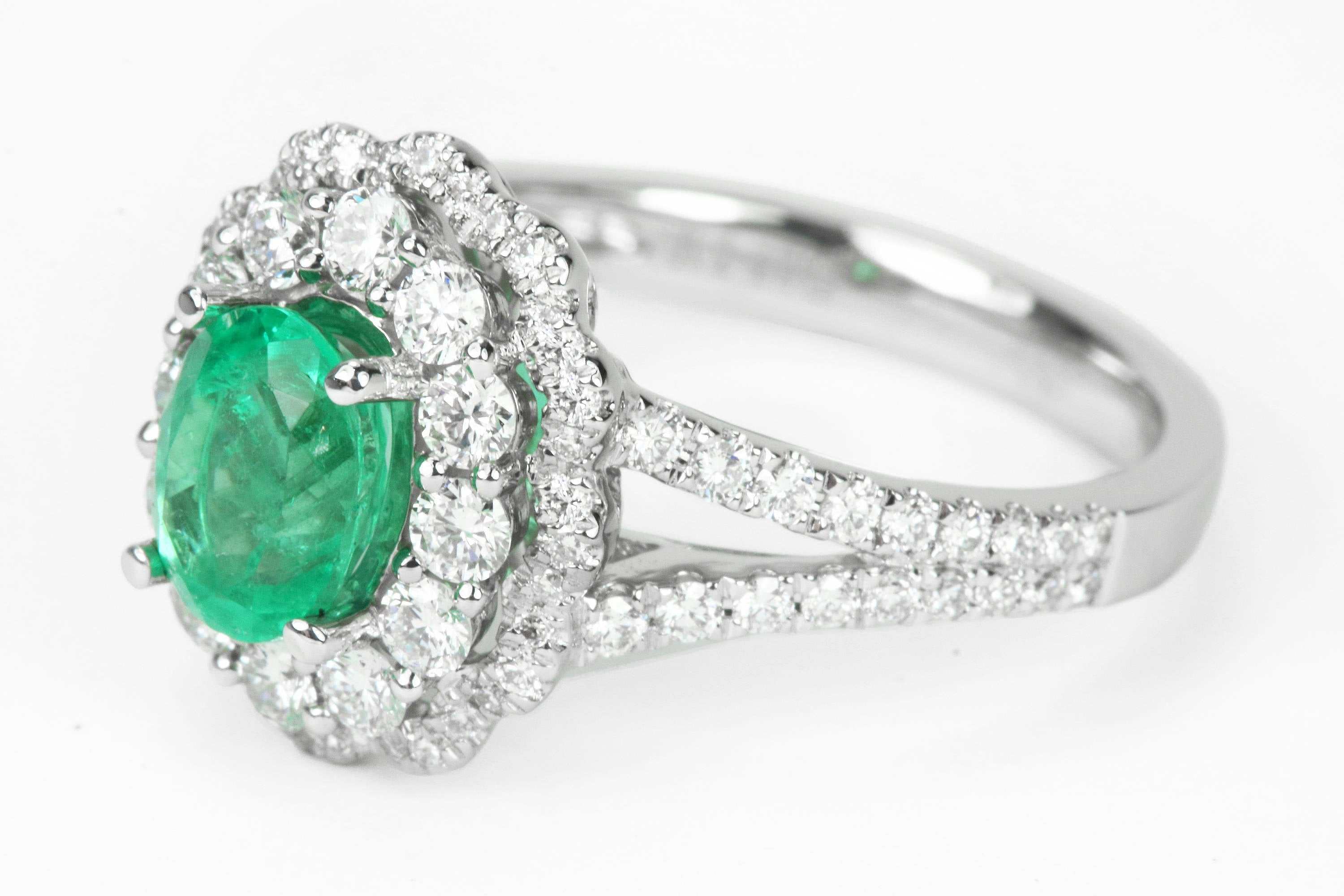 2.10tcw Oval Emerald & Diamond Halo Split Shank Engagement Ring in 14K Gold - Perfect for Proposals, Anniversaries & Bridal Jewelry