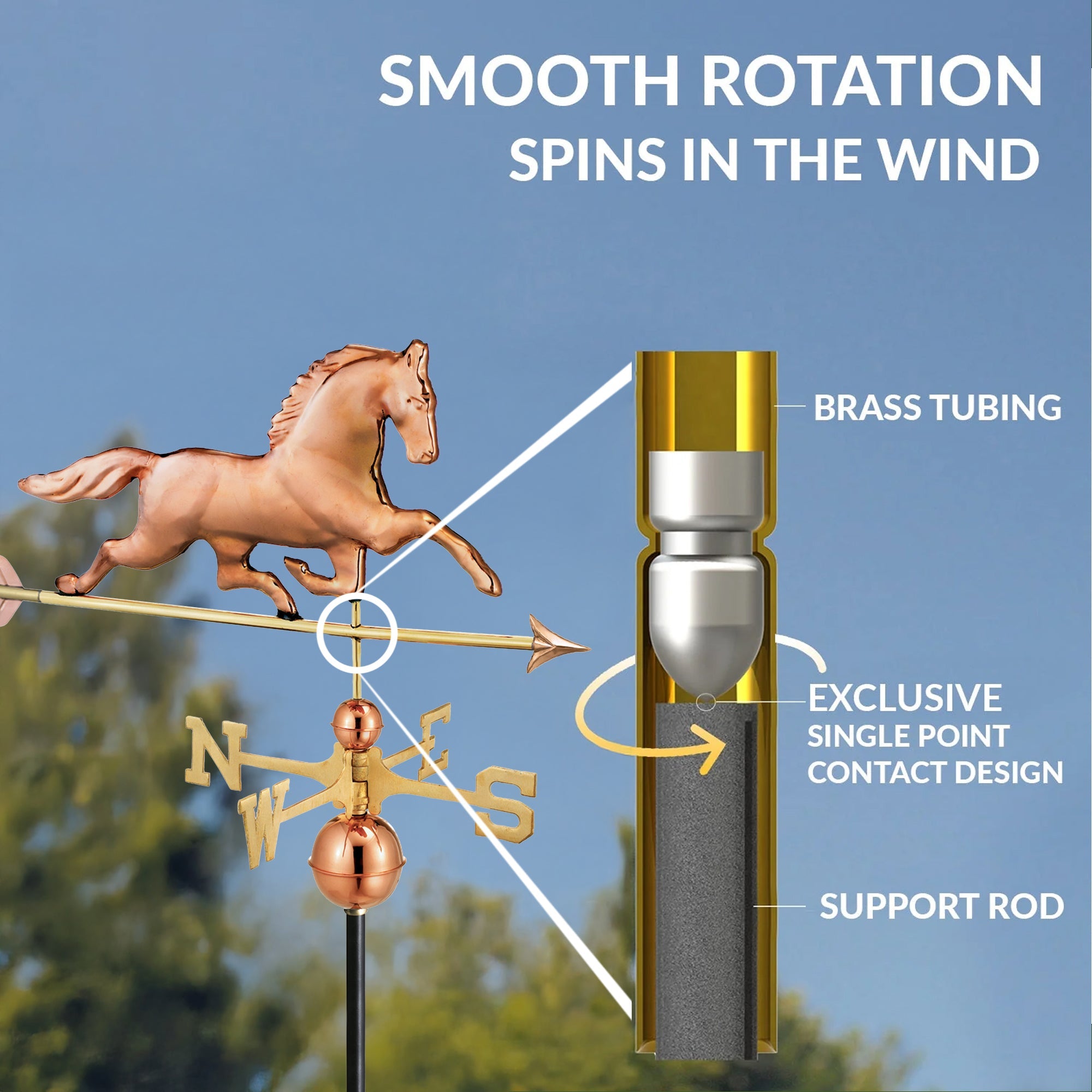Patchen Horse Weathervane with Arrow - Decorative Copper Garden Ornament for Outdoor Farmhouse & Countryside Decor | Perfect for Barns, Gardens & Rooftops