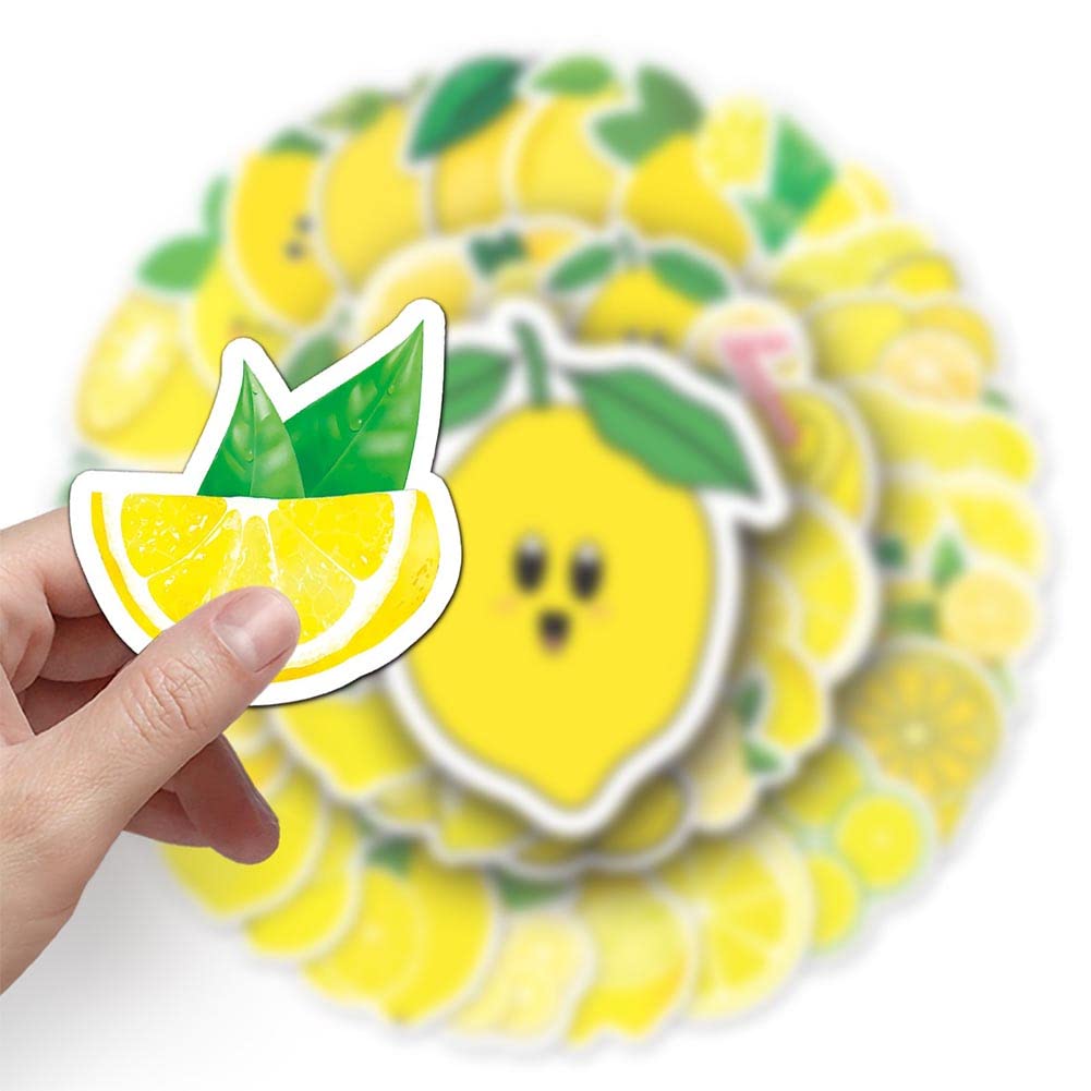 50Pcs Lemon Waterproof Vinyl Stickers - Cute Lemon Decals for Water Bottles, Laptops, Luggage, Skateboards & Phones - Durable DIY Decor for Home, Office & School Supplies